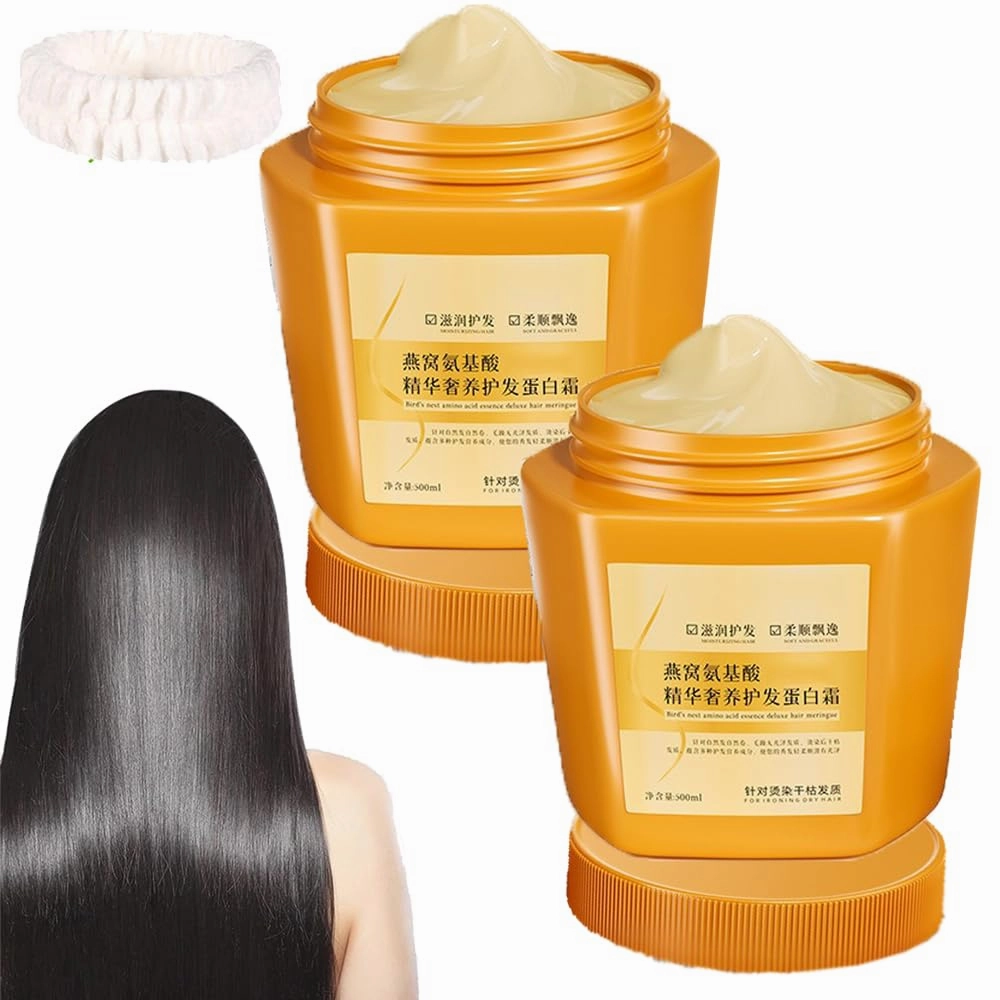 Fleessential Hair Protein Cream, Amino Acid Essence Luxury Nourishing Hair Protein Cream, Collagen Hair Mask, 500ml Repairing Essence Hair Mask, Hair Repair Cream for Dry Damaged Hair (2PCS)