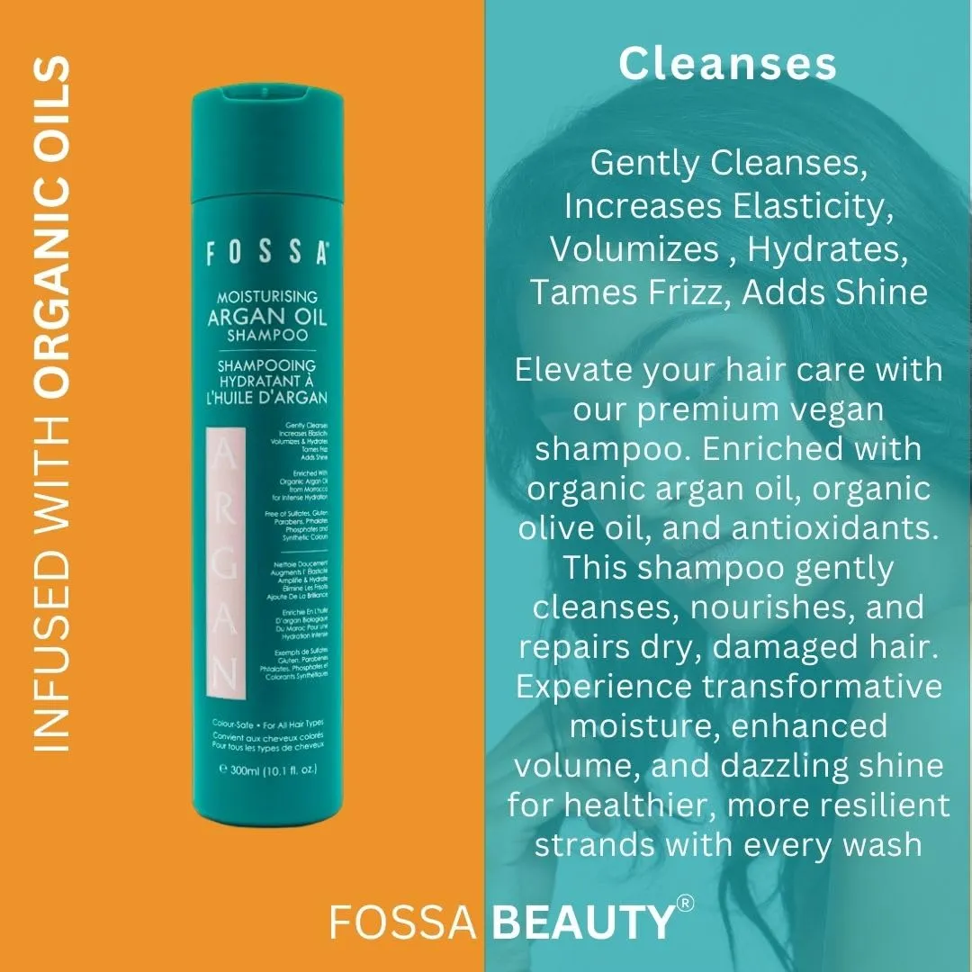 Fossa Beauty Argan Oil Sulfate Free Shampoo | Volumizes, Moisturises, Detangles, Repairs Damage & Reduces Frizz for Silky Smooth Shine | All Hair Types, Colour Safe, Vegan | 300ml, 10.1 fl. oz.
