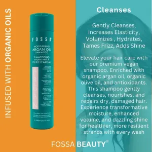 Fossa Beauty Argan Oil Sulfate Free Shampoo | Volumizes, Moisturises, Detangles, Repairs Damage & Reduces Frizz for Silky Smooth Shine | All Hair Types, Colour Safe, Vegan | 300ml, 10.1 fl. oz.