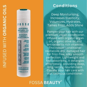 Fossa Beauty Argan Oil Sulfate Free Conditioner | Volumizes, Moisturises, Detangles & Reduces Frizz for Silky Smooth Shine | All Hair Types, Colour Safe, Vegan | 300ml, 10.1 fl. oz.