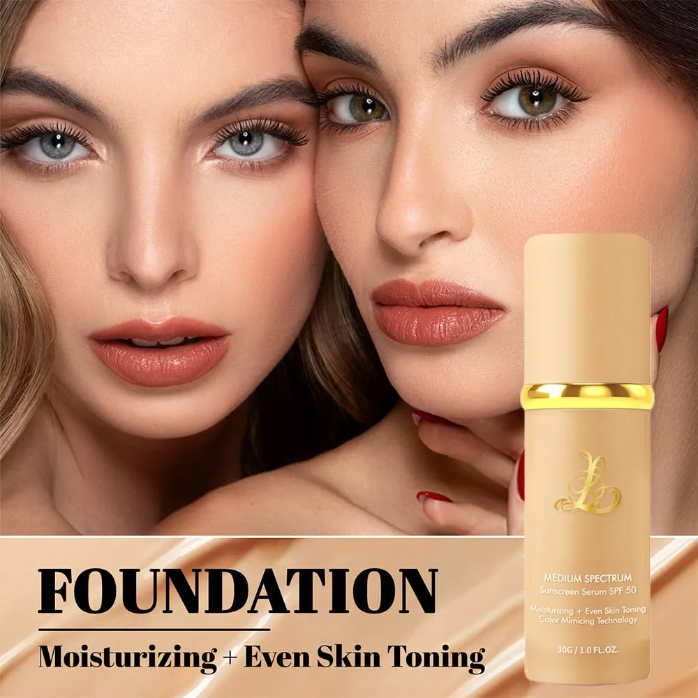 Foundation 4 in 1 - Color Changing Foundation, Medium Spectrum with SPF 50, Hypoallergenic Hydrating Liquid Foundation and Concealer, Long-lasting & Waterproof Natural Finish - 1.06 fl oz - 2 Pack