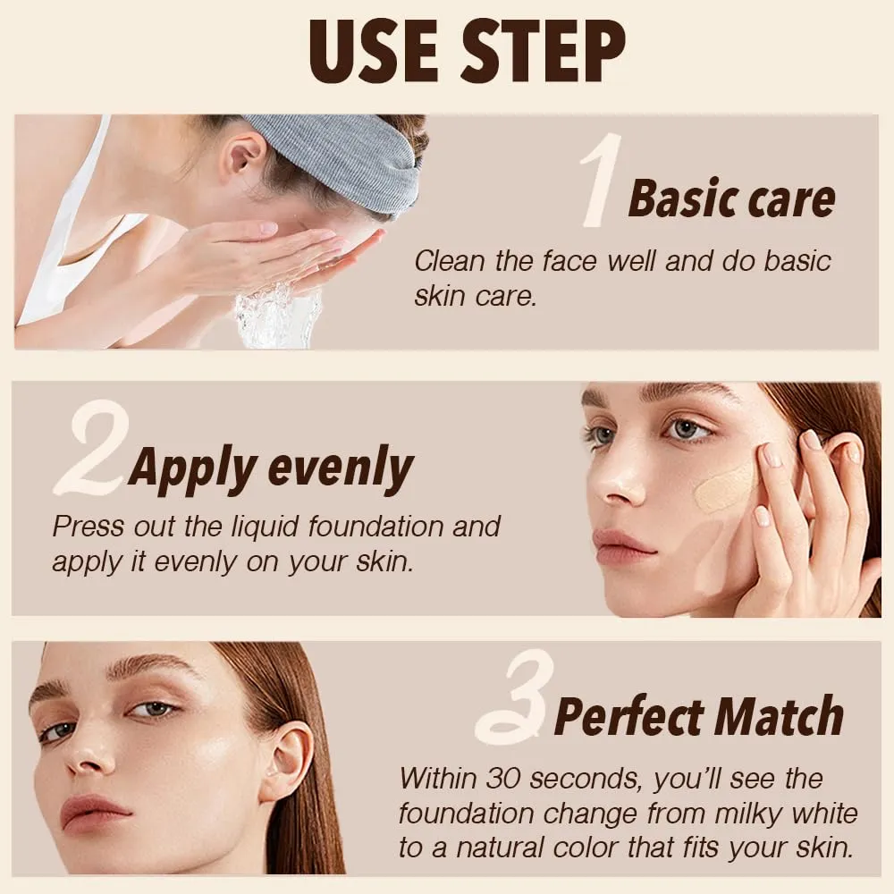Foundation 4 in 1 - Color Changing Foundation, Medium Spectrum with SPF 50, Hypoallergenic Hydrating Liquid Foundation and Concealer, Long-lasting & Waterproof Natural Finish - 1.06 fl oz - 2 Pack