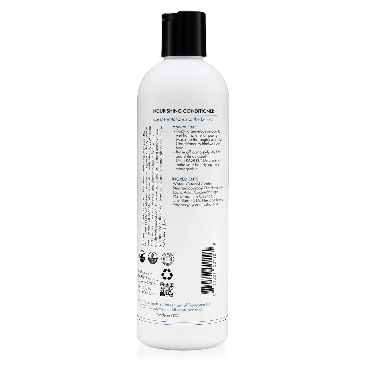 Fragrance Free Conditioner 12 oz - Parabens Free Hypoallergenic - Hair Conditioner for Sensitive Skin - Deep Conditioning for Normal Treated and Fragile Hairs - Vegan Gluten Free (1 Pack)