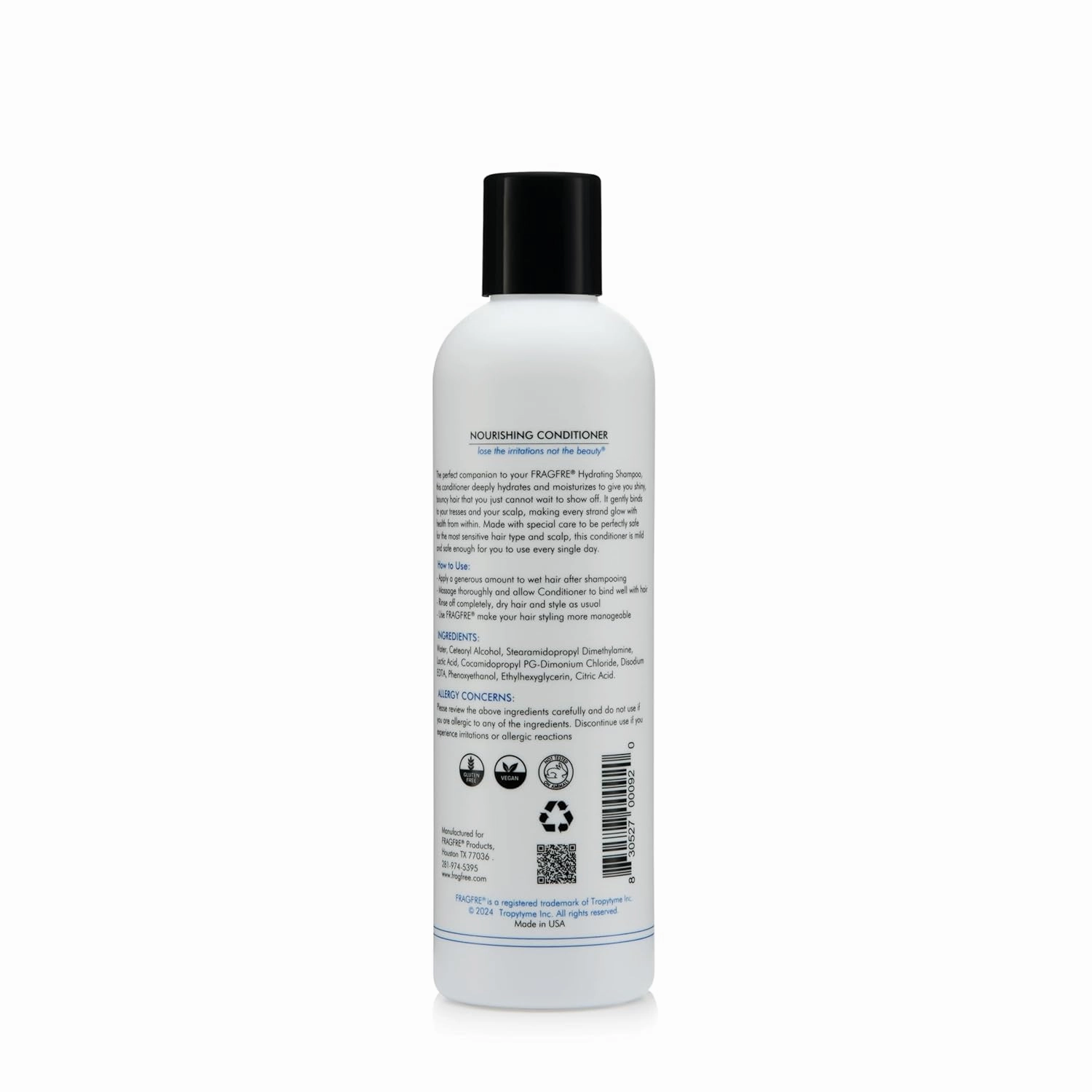 Fragrance Free Conditioner 8 oz - Parabens Free Hypoallergenic - Hair Conditioner for Sensitive Skin - Deep Conditioning for Normal Treated and Fragile Hairs - Vegan Gluten Free (1 Pack)