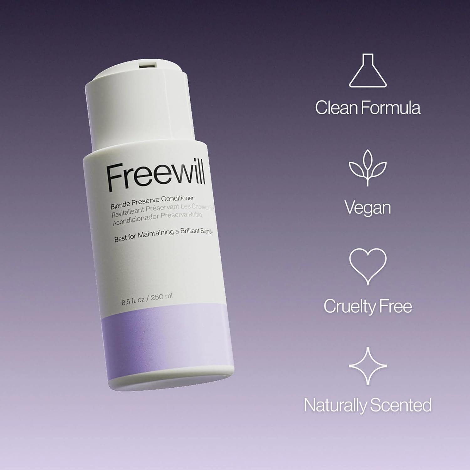 Freewill Blonde Preserve Purple Conditioner, Sulfate-Free Toning Conditioner for Blonde Hair, Neutralizes Brassiness, Enhances Natural & Color-Treated Hair, Boosts Shine, 8.5 oz