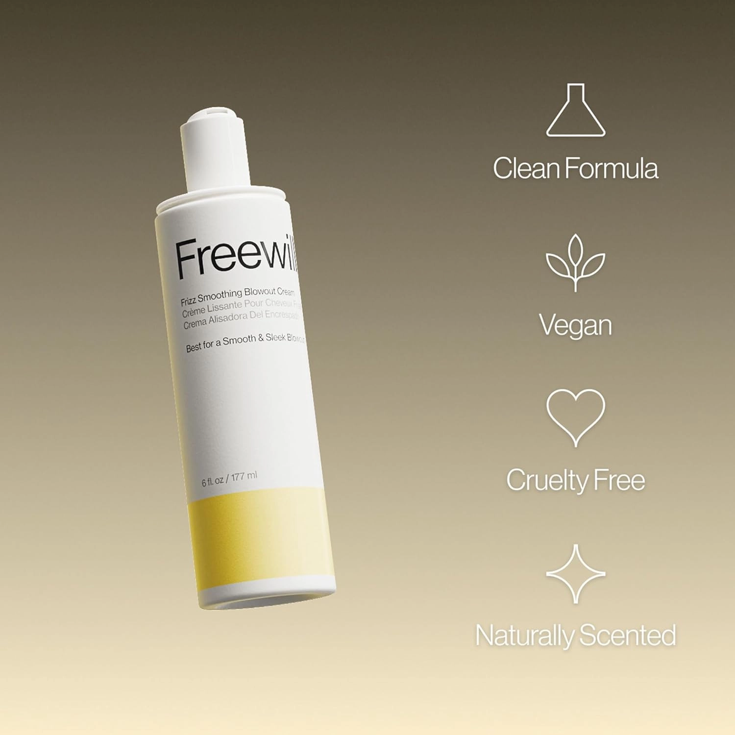 Freewill Frizz Smoothing Blowout Cream, Anti Frizz Hair Cream with Shea Butter, Coconut, & Ginger Oils for Silky, Smooth Blowouts - Vegan Frizzy Hair Products for Women and Men, 6 fl oz