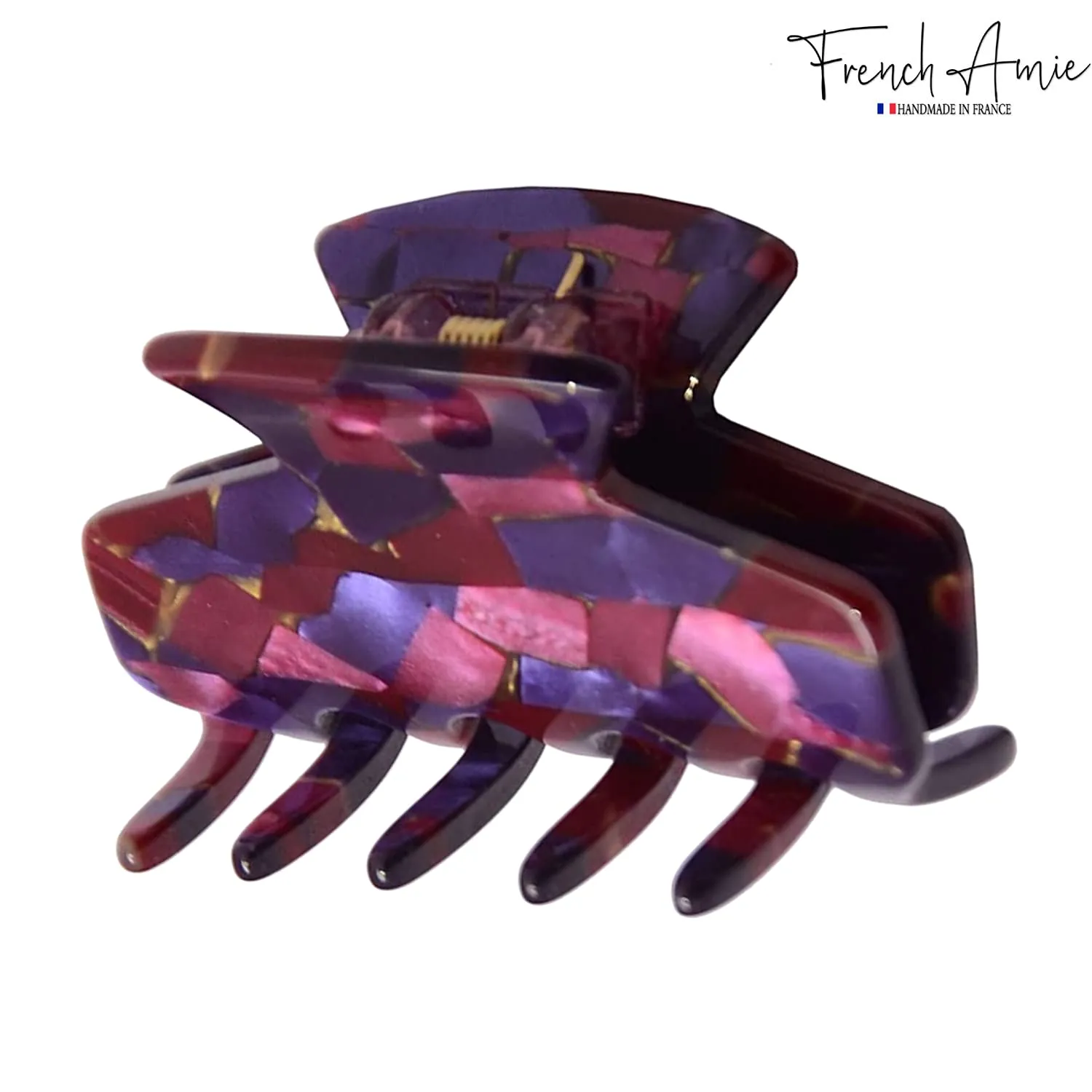 French Amie Chic Pink Purple Mosaic Handmade Celluloid Small Jaw Hair Claw Clip Clamp Clutcher (Pink Purple Mosaic)