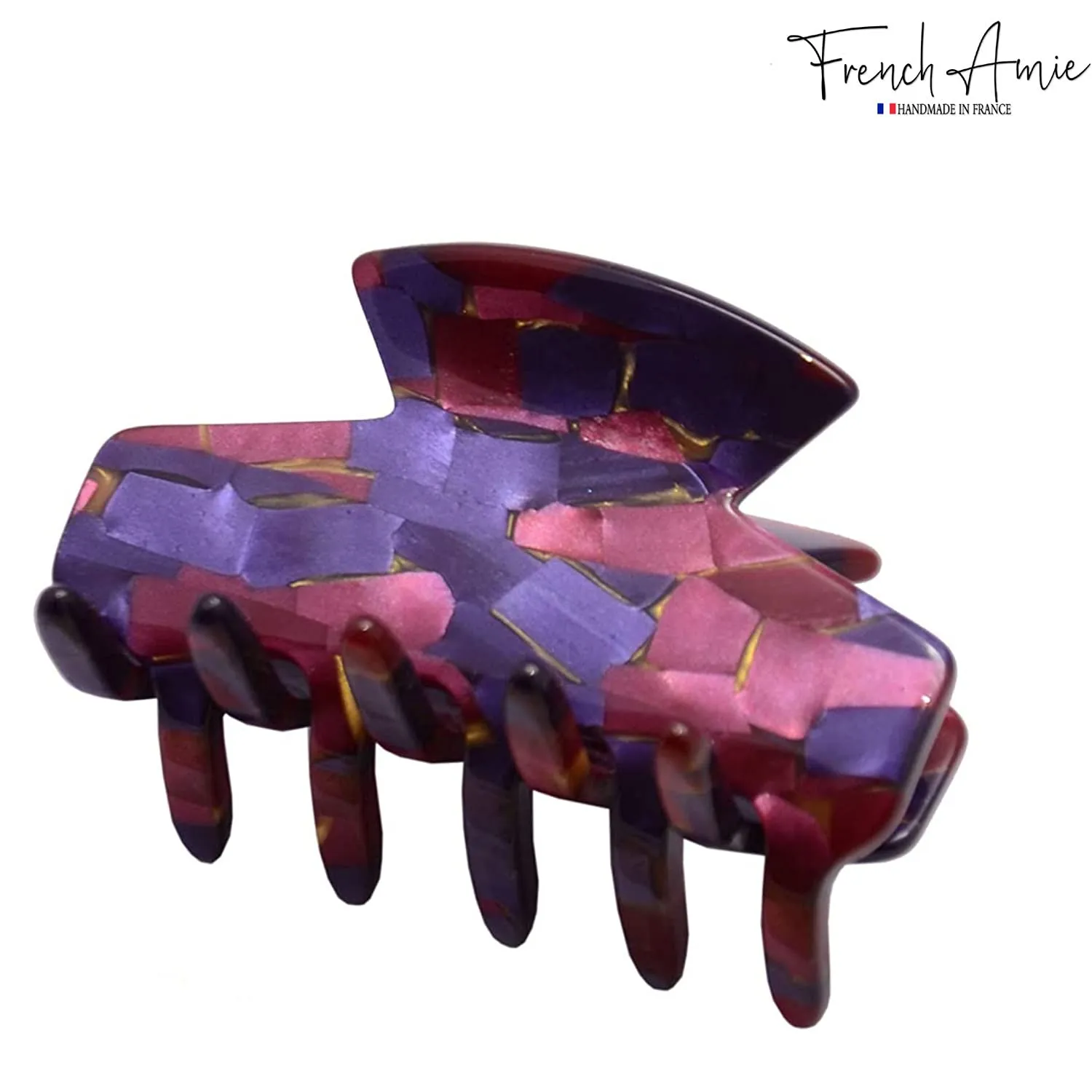 French Amie Chic Pink Purple Mosaic Handmade Celluloid Small Jaw Hair Claw Clip Clamp Clutcher (Pink Purple Mosaic)
