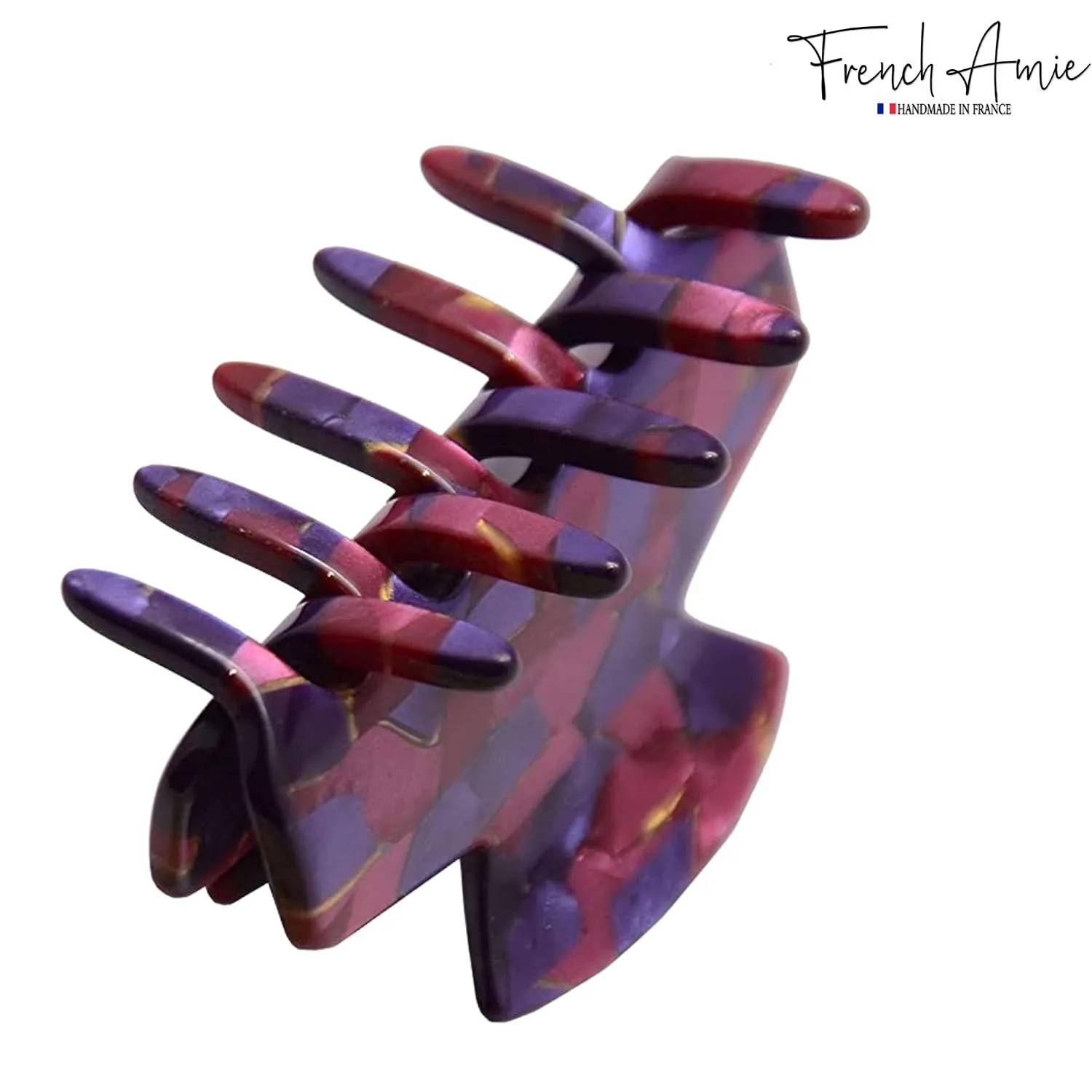French Amie Chic Pink Purple Mosaic Handmade Celluloid Small Jaw Hair Claw Clip Clamp Clutcher (Pink Purple Mosaic)