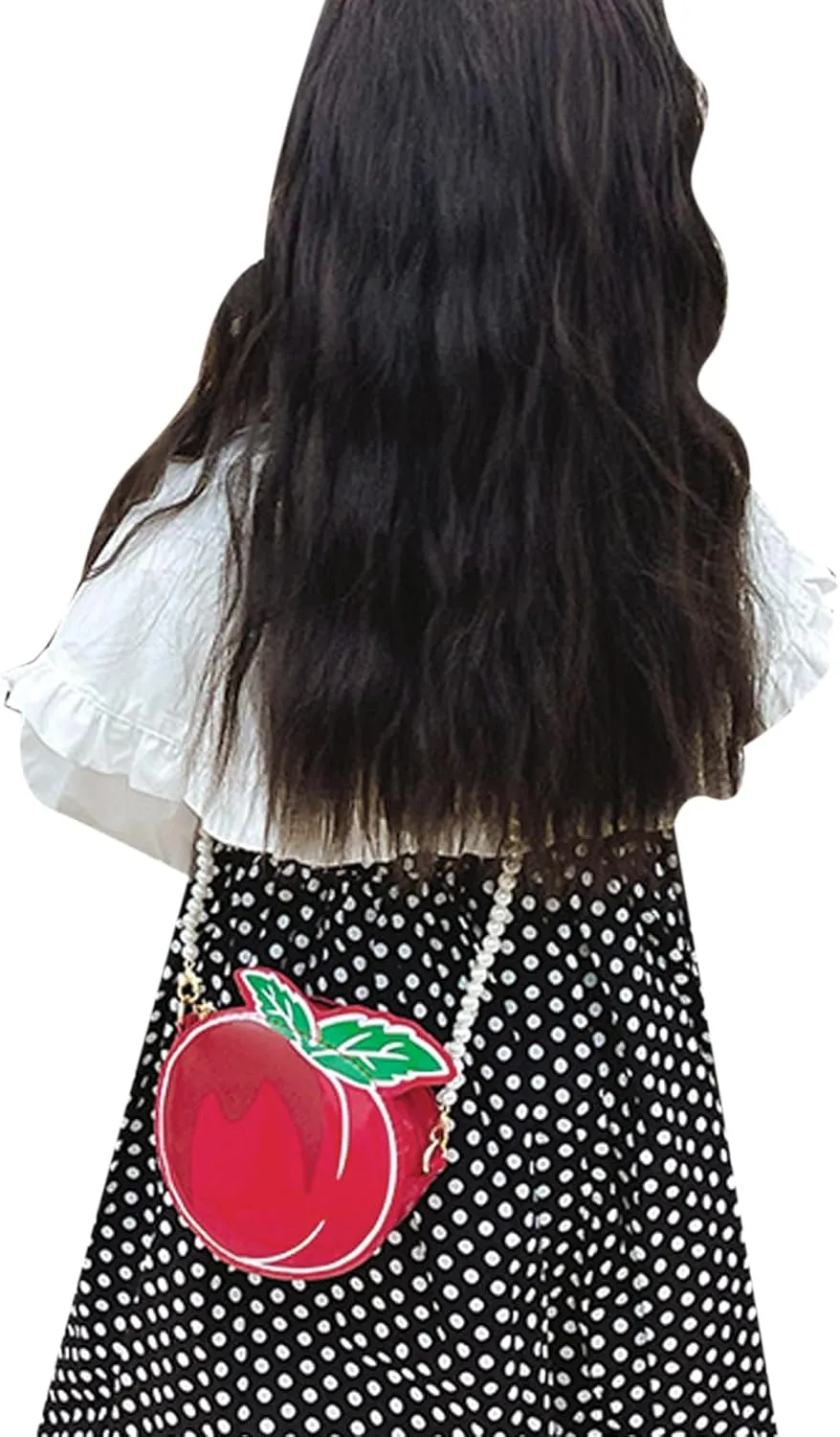 Fruit Crossbody Purse with Pearl Strap Mini Crossbody Shoulder Bag Peach Pink Purse Gift for Girls Furit Shoulder Bag