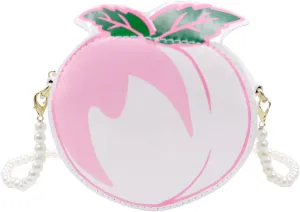 Fruit Crossbody Purse with Pearl Strap Mini Crossbody Shoulder Bag Peach Pink Purse Gift for Girls Furit Shoulder Bag