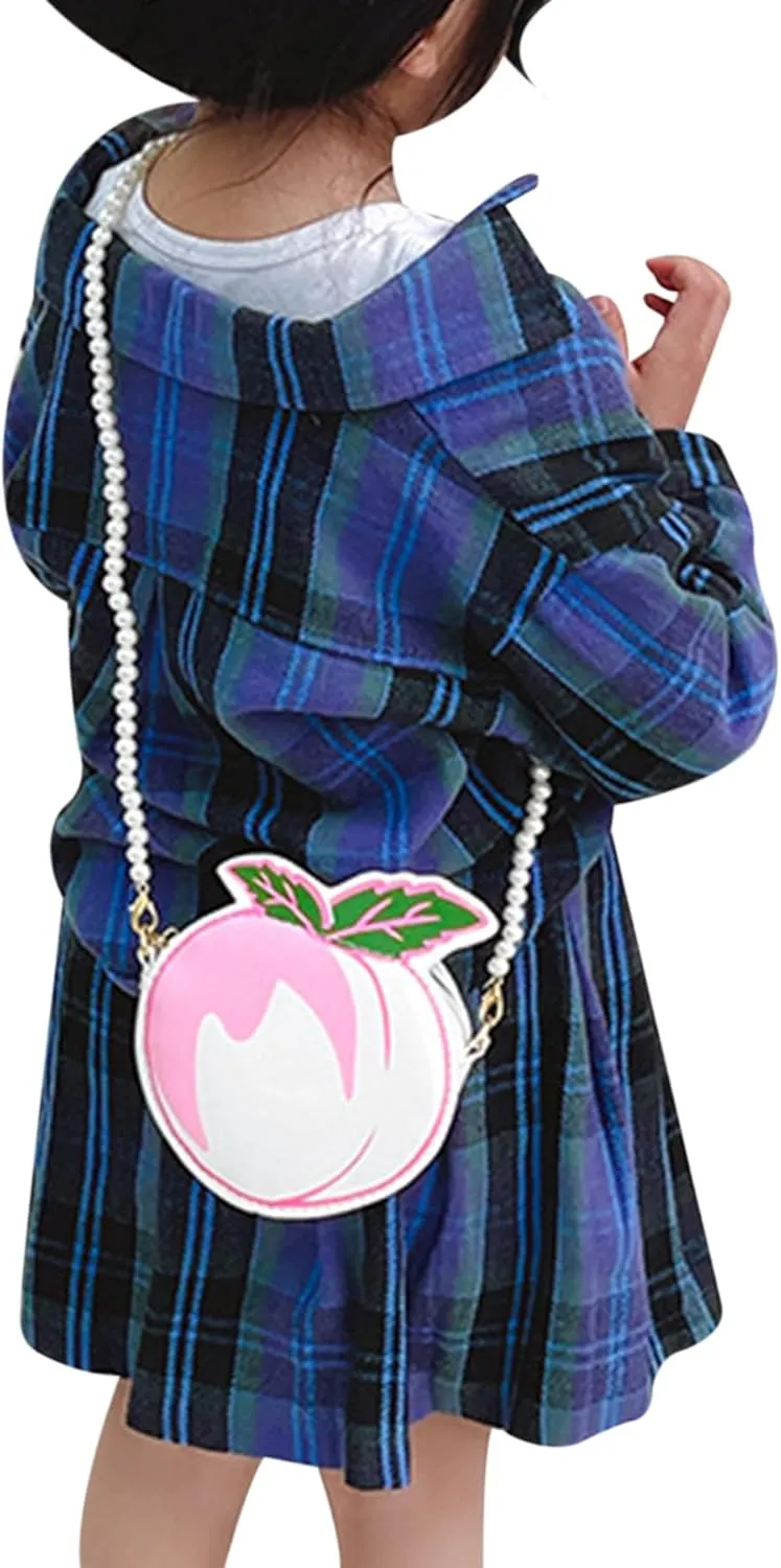 Fruit Crossbody Purse with Pearl Strap Mini Crossbody Shoulder Bag Peach Pink Purse Gift for Girls Furit Shoulder Bag