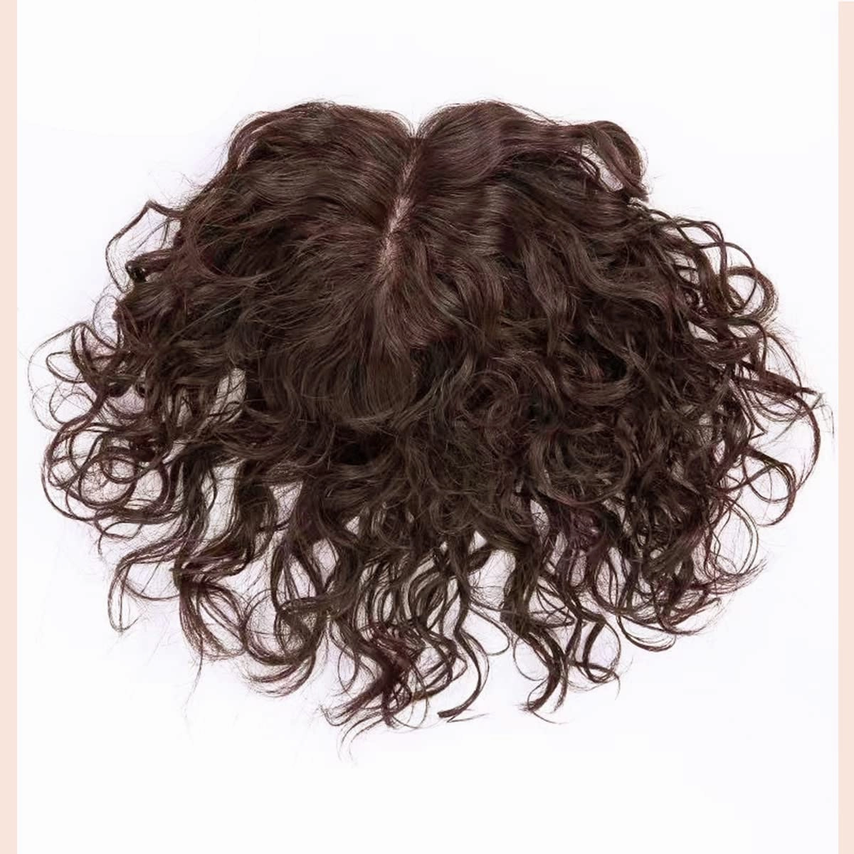 Fuffly Curly Human Hair Topper Side Part Clip in Hairpiece Women Toupee Replacement Hair Piece 13x14cm Silktop Topper Clip on Wave Hair Extensions Covering Grey Hair(12" Right Part,Dark Brown)