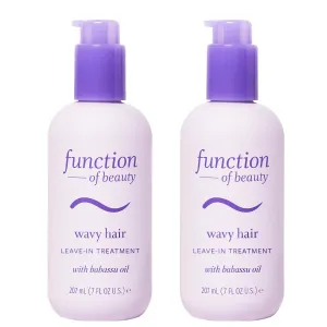 FUNCTION OF BEAUTY Leave In Conditioner Treatment for Wavy Hair, 7 oz Each (2-Pack) - Provides Wave Definition, Glossy Shine and Smooths Dry Ends, Sulfate-Free, Customizable Haircare