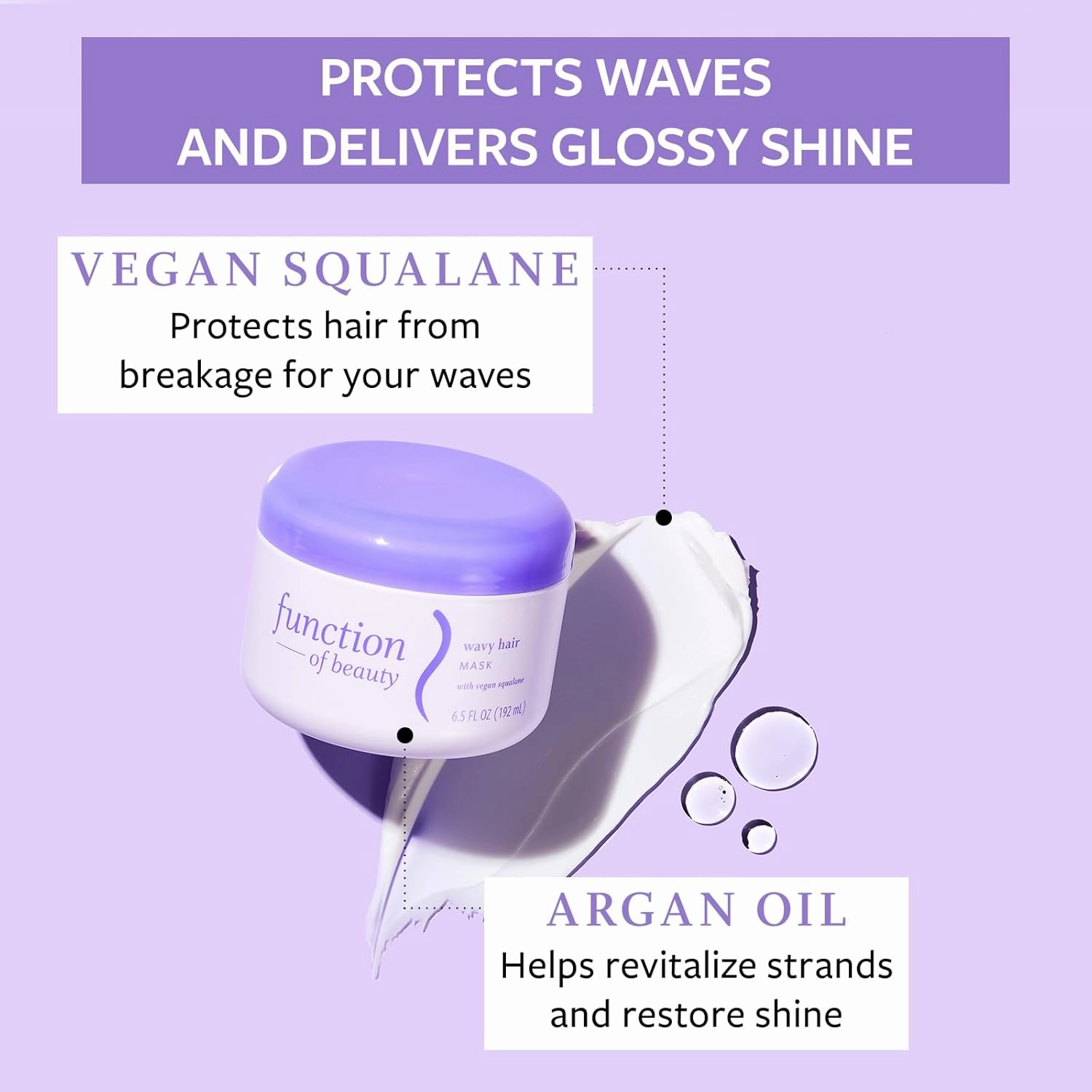FUNCTION OF BEAUTY Hair Mask for Wavy Hair, 6.5 oz Each (2-Pack) - Deep Conditioning Formula With Argan Oil to Restore Shine & Vegan Squalane to Prevent Hair Breakage, Customizable Haircare