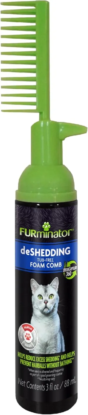 FURminator Tub-Free Deshedding Foam Comb, 3 Ounces, Grooming Comb for Cats Helps Freshen Coat and Reduce Odors with No Rinsing