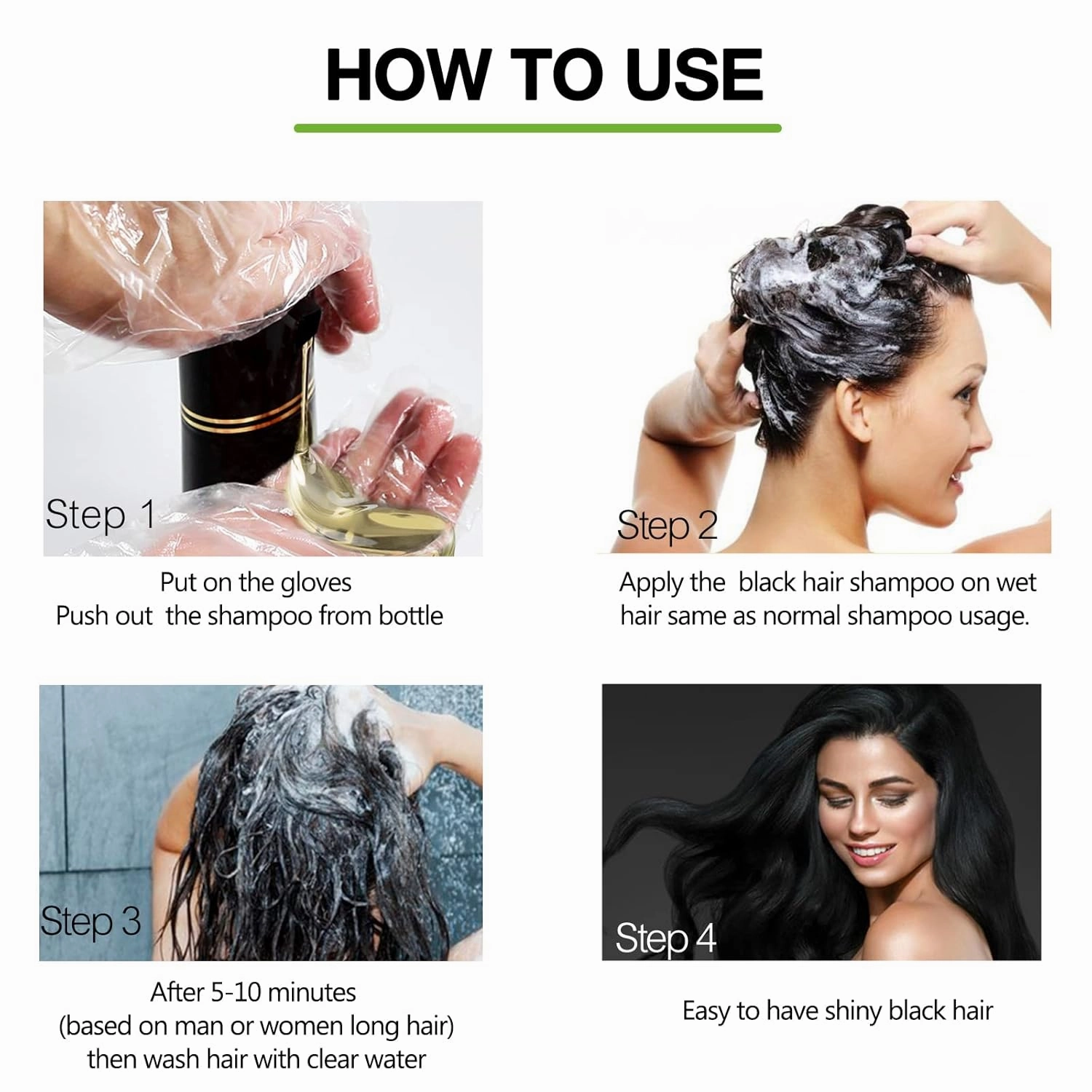 Fvquhvo Hair Color Shampoo for Gray Hair, Instant Black Hair Dye Shampoo 3 in 1, Long Lasting Black Hair Shampoo, Champu Para Canas, Works in Minutes, 16.9 Fl Oz,