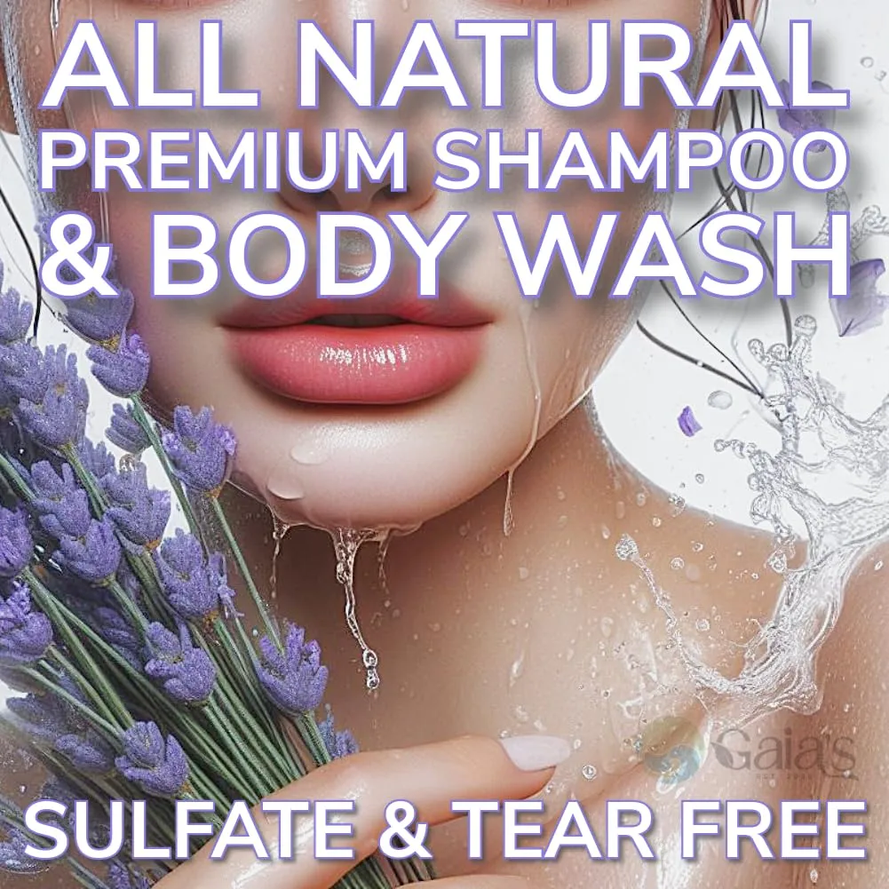 GAIA'S Natural Body Wash and Shampoo Lavender, Bulk Refill Size, 64 Fl Oz, Sulfate Free, Paraben Free, Dye Free, Tear Free, Organic and Natural Ingredients, PH Balance Feminine