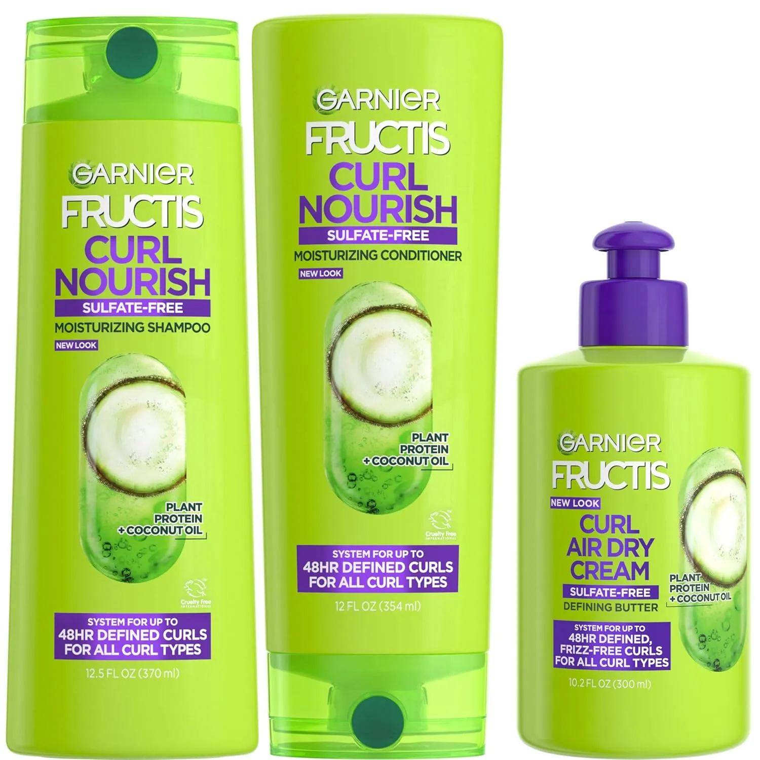 Garnier Fructis Curl Nourish Sulfate Free Moisturizing Shampoo, Conditioner   Air Dry Cream Defining Butter Set (3 Items), 1 Kit (Packaging May Vary)