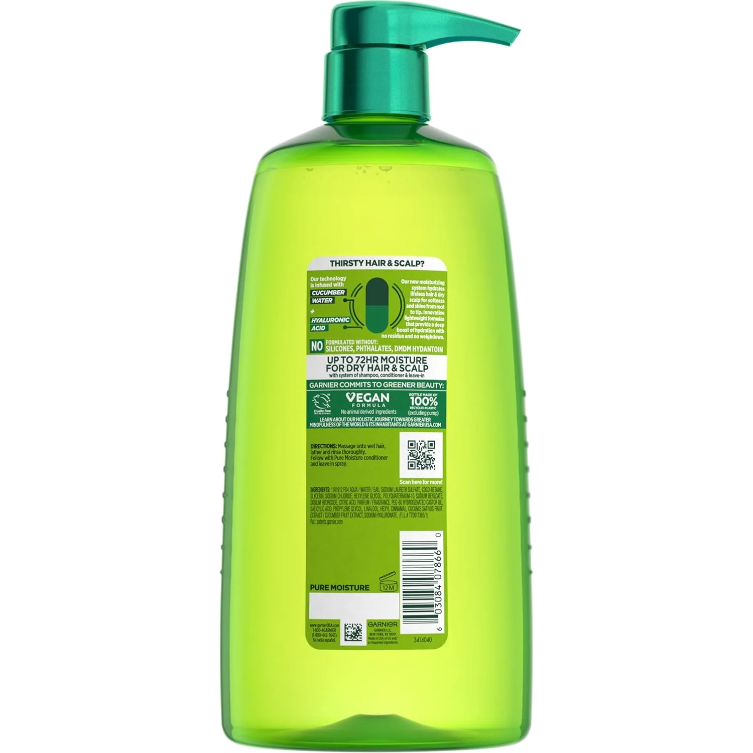 Garnier Fructis Pure Moisture Hydrating Shampoo for Dry Hair and Scalp, 33.8 Fl Oz, 1 Count (Packaging May Vary) (Pack of 2)
