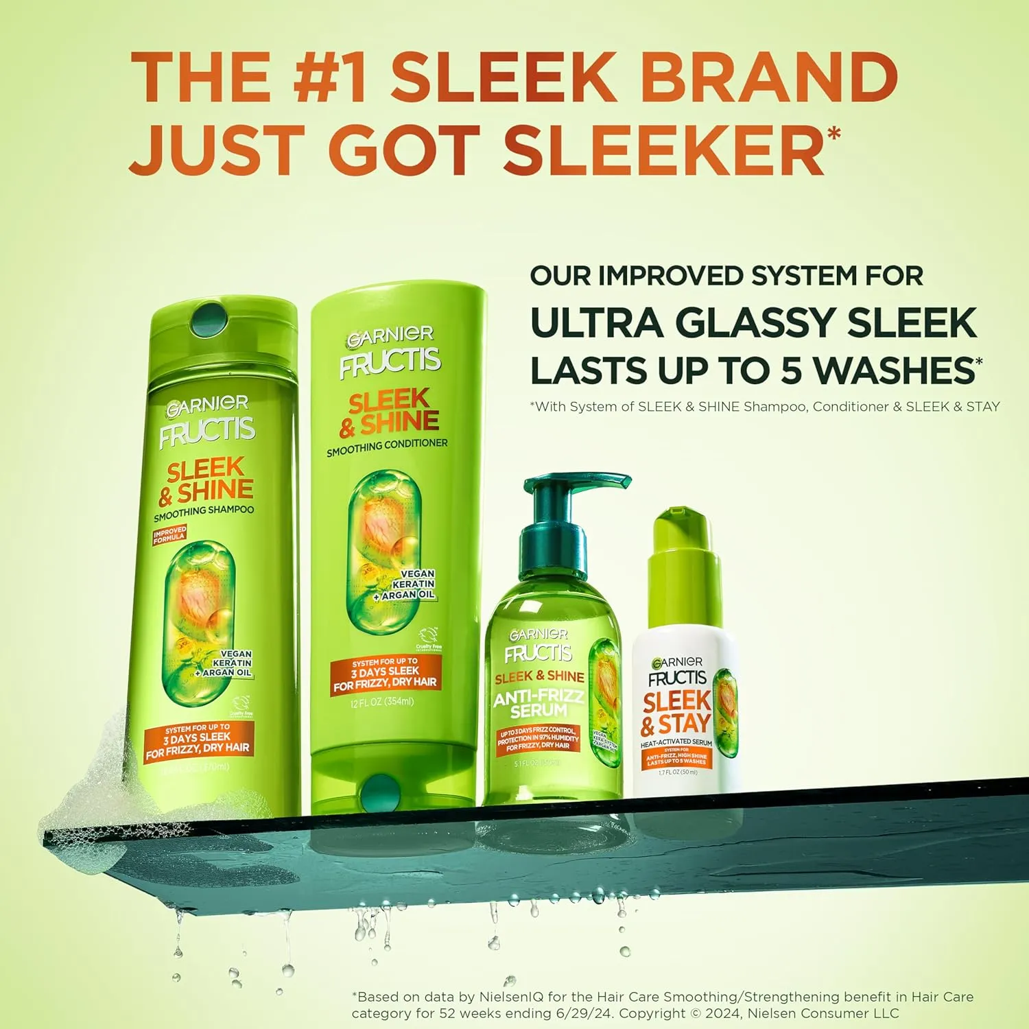 Garnier Fructis Sleek & Shine Shampoo (22 Fl Oz)   Conditioner (21 Fl Oz) Set for Frizzy, Dry Hair, Plant Keratin   Argan Oil (2 Items), 1 Kit (Packaging May Vary)