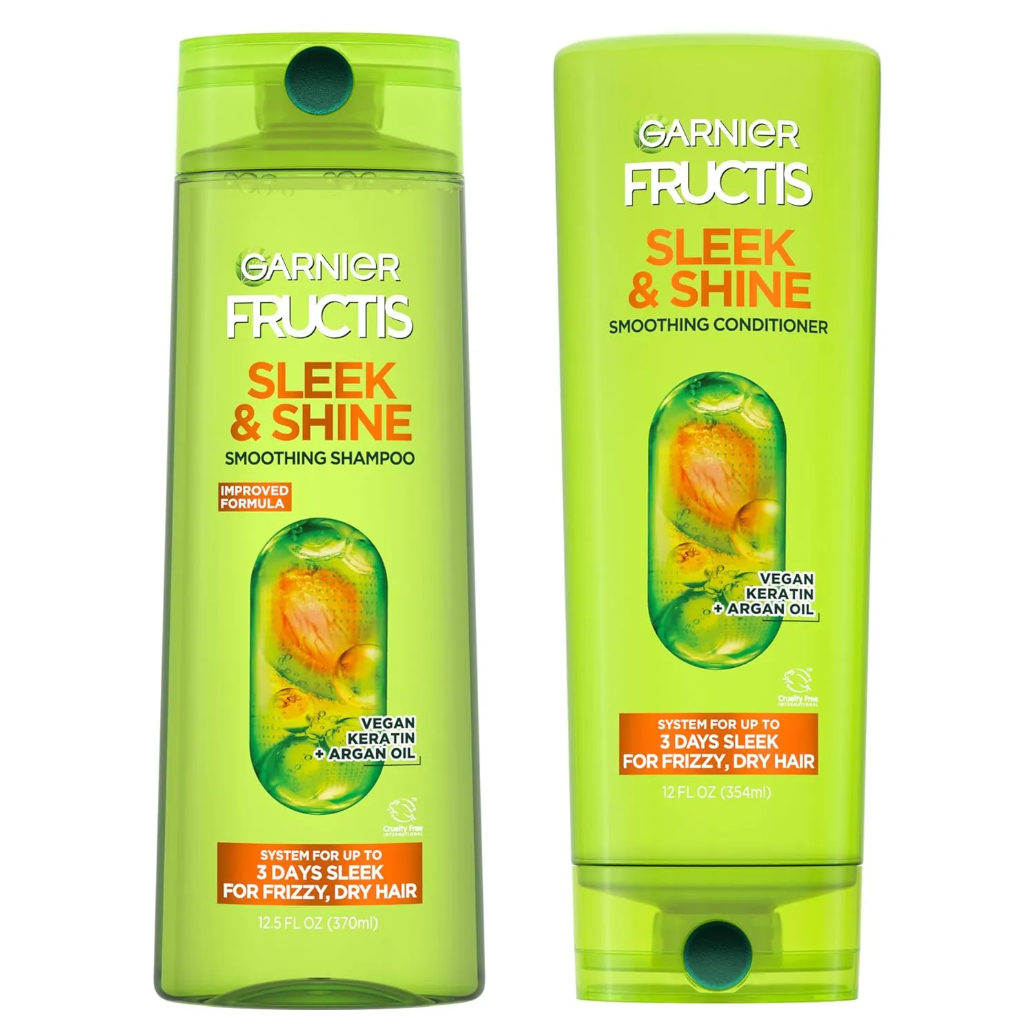 Garnier Fructis Sleek & Shine Shampoo (22 Fl Oz)   Conditioner (21 Fl Oz) Set for Frizzy, Dry Hair, Plant Keratin   Argan Oil (2 Items), 1 Kit (Packaging May Vary)