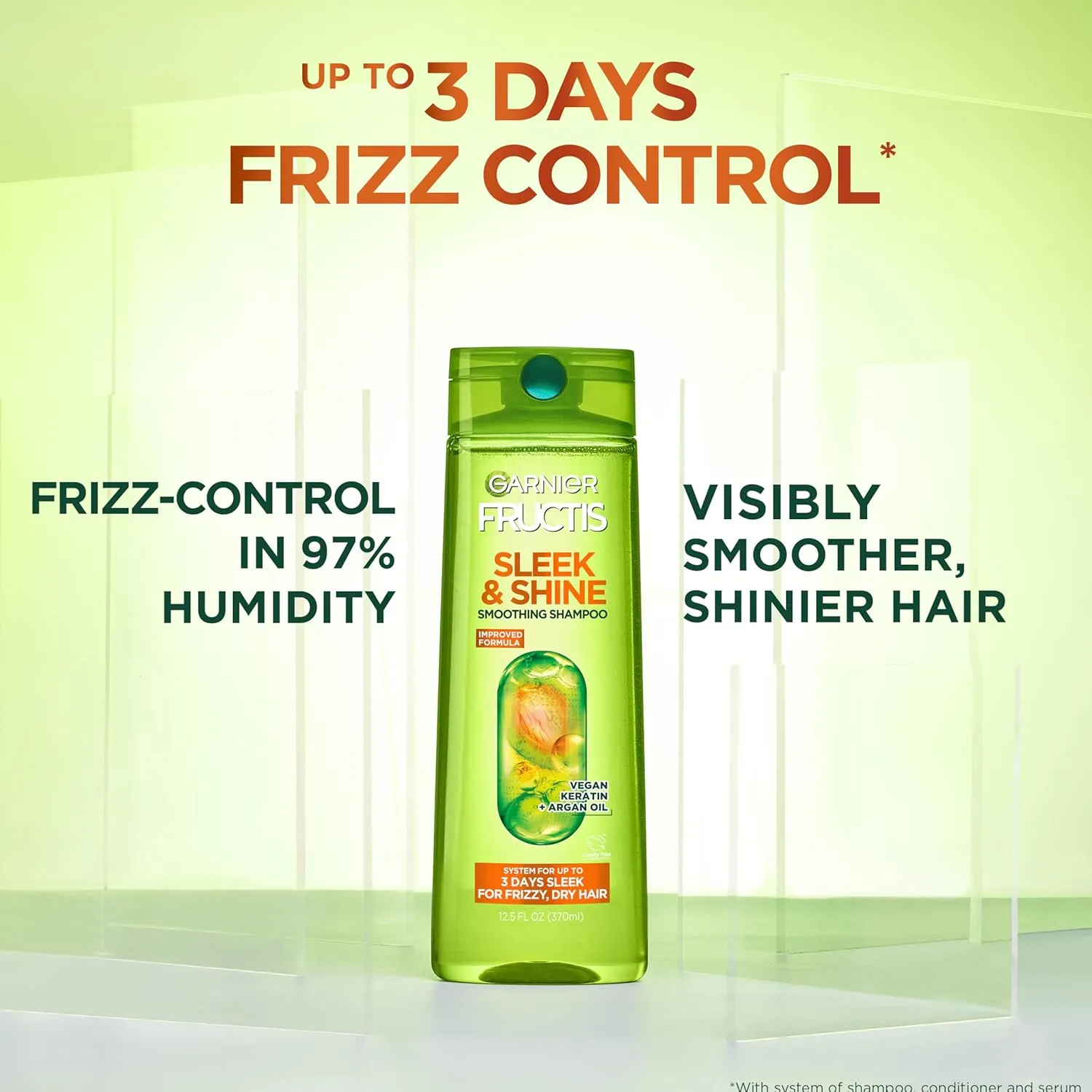 Garnier Fructis Sleek & Shine Shampoo, Conditioner   Leave-In Conditioer Set for Frizzy, Dry Hair, Plant Keratin   Argan Oil (3 Items), 1 Kit (Packaging May Vary)