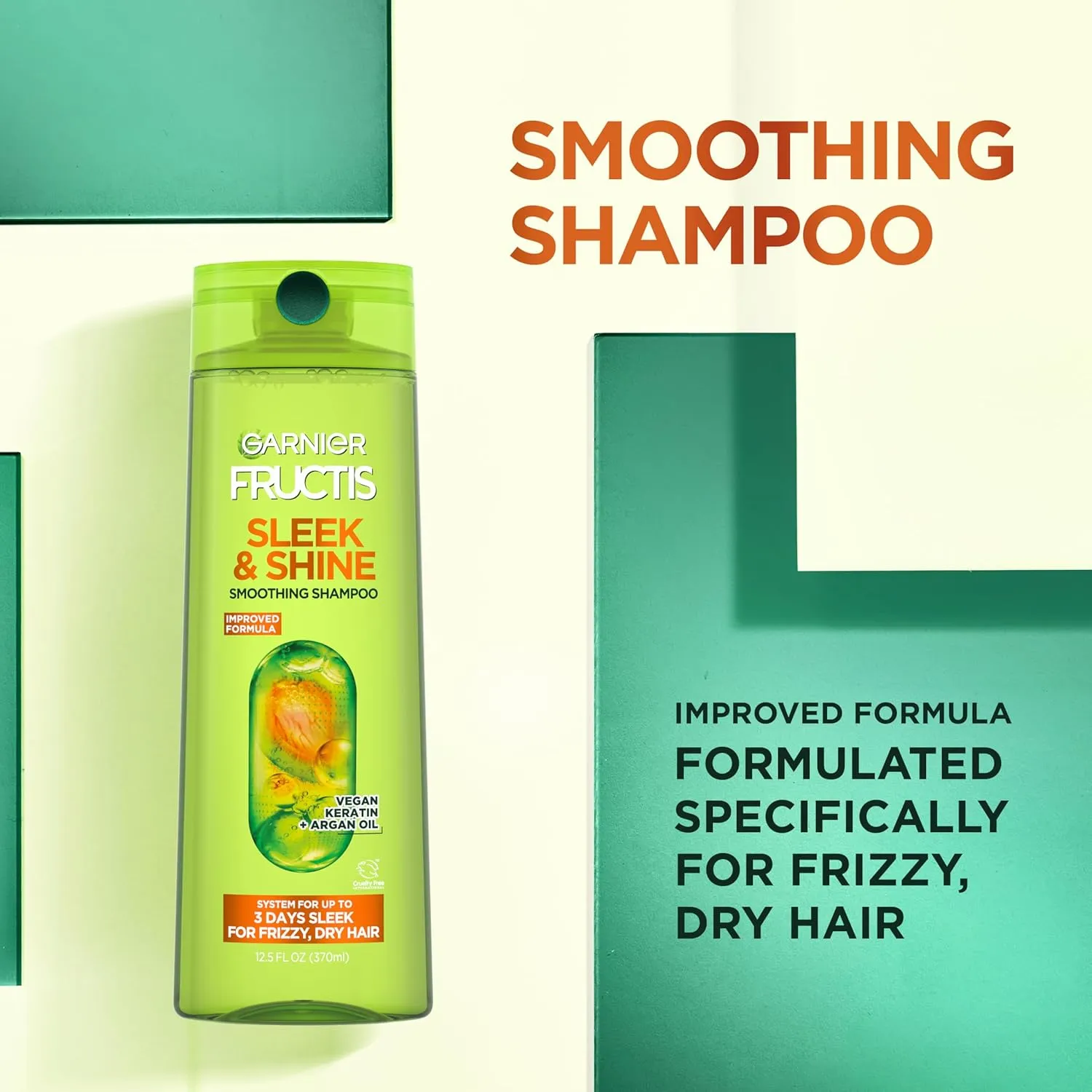 Garnier Fructis Sleek & Shine Shampoo, Conditioner   Leave-In Conditioer Set for Frizzy, Dry Hair, Plant Keratin   Argan Oil (3 Items), 1 Kit (Packaging May Vary)