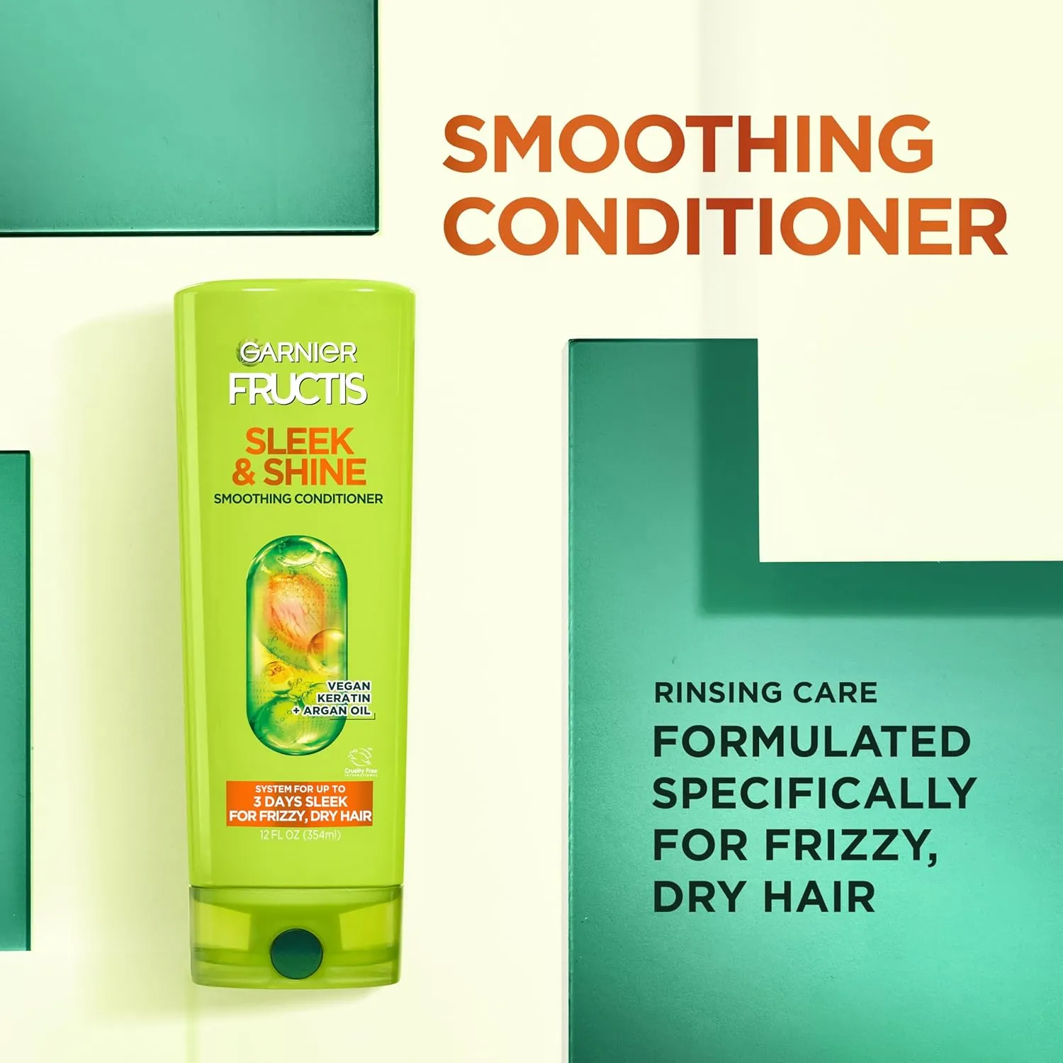 Garnier Fructis Sleek & Shine Shampoo, Conditioner   Leave-In Conditioer Set for Frizzy, Dry Hair, Plant Keratin   Argan Oil (3 Items), 1 Kit (Packaging May Vary)