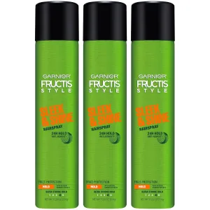 Garnier Fructis Style Sleek and Shine Anti-Humidity Hairspray, Ultra Strong Hold, Frizz Protection 8.25 Oz, 3 Count (Packaging May Vary)