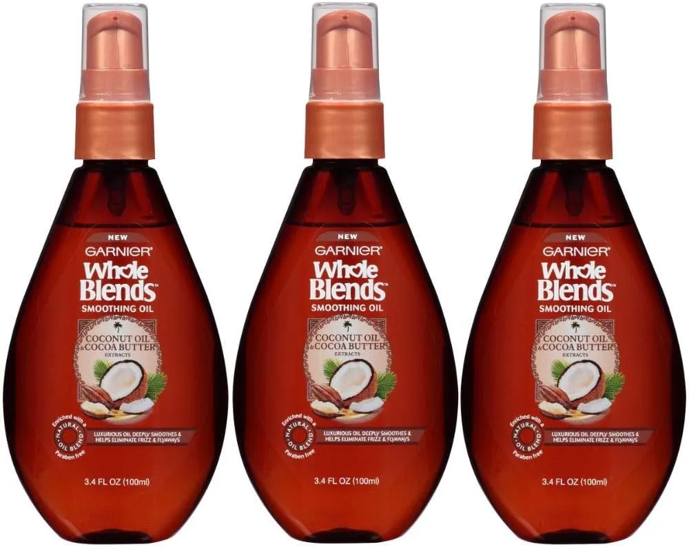 Garnier Hair Care Whole Blends Smoothing Oil with Coconut Oil & Cocoa Butter Extracts, 3.4 Fl Oz (3 Count)