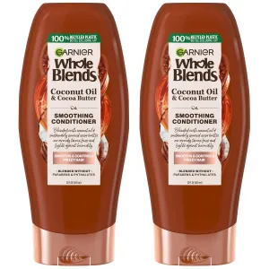 Garnier Whole Blends Coconut Oil & Cocoa Butter Smoothing Conditioner for Frizzy Hair, 22 Fl Oz, 2 Count (Packaging May Vary)