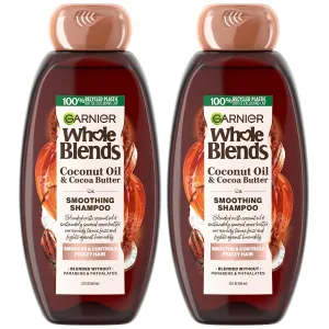 Garnier Whole Blends Coconut Oil & Cocoa Butter Smoothing Shampoo for Frizzy Hair, 22 Fl Oz, 2 Count (Packaging May Vary)