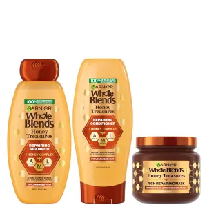 Garnier Whole Blends Honey Treasures Repairing Shampoo, Conditioner   Hair Mask Set for Dry, Damaged Hair (3 Items), 1 Kit (Packaging May Vary)