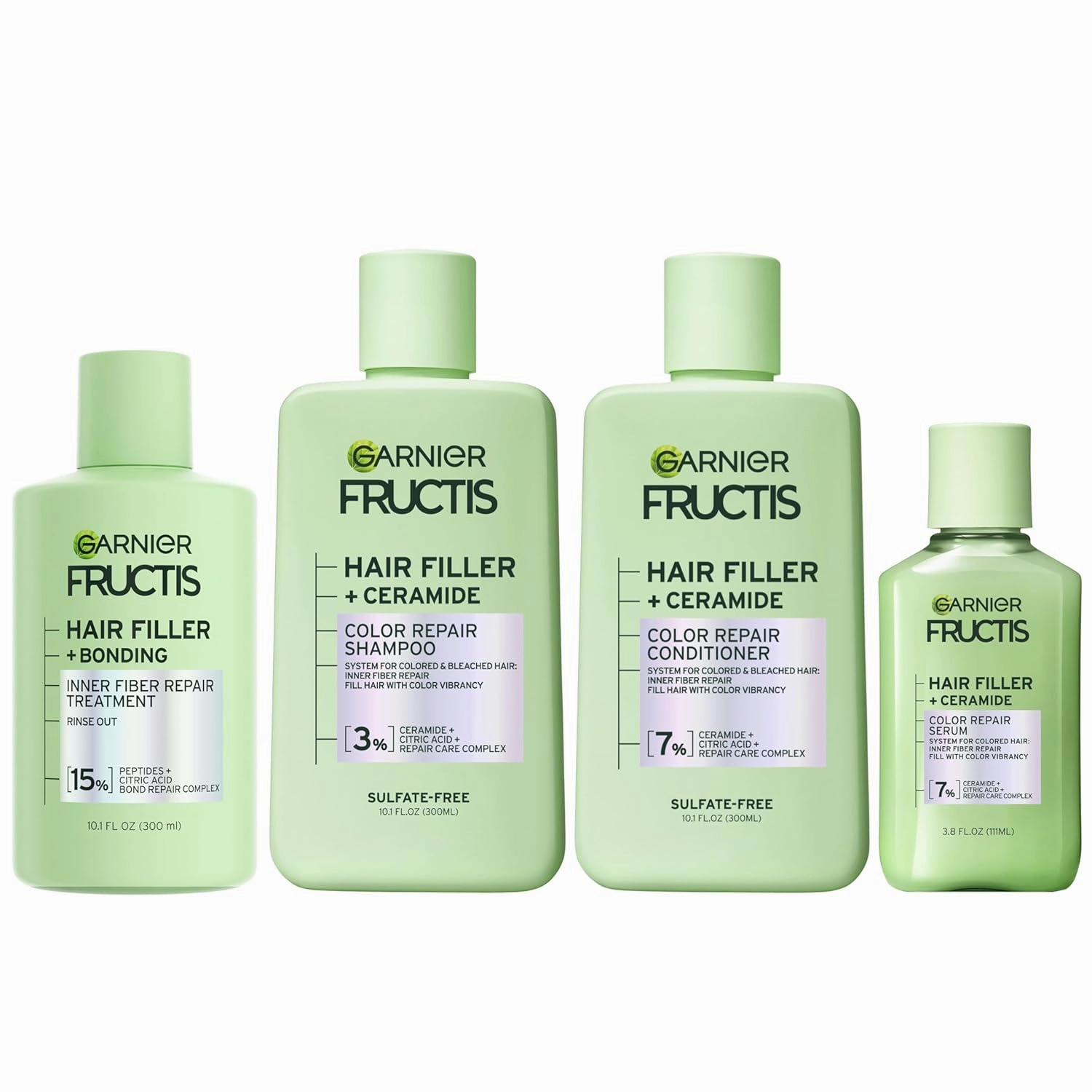 Garnier Fructis Hair Filler Bonding Pre Shampoo Hair Treatment   Color Repair Shampoo and Conditioner   Serum Set with Ceramide, 4 Items, 1 Kit