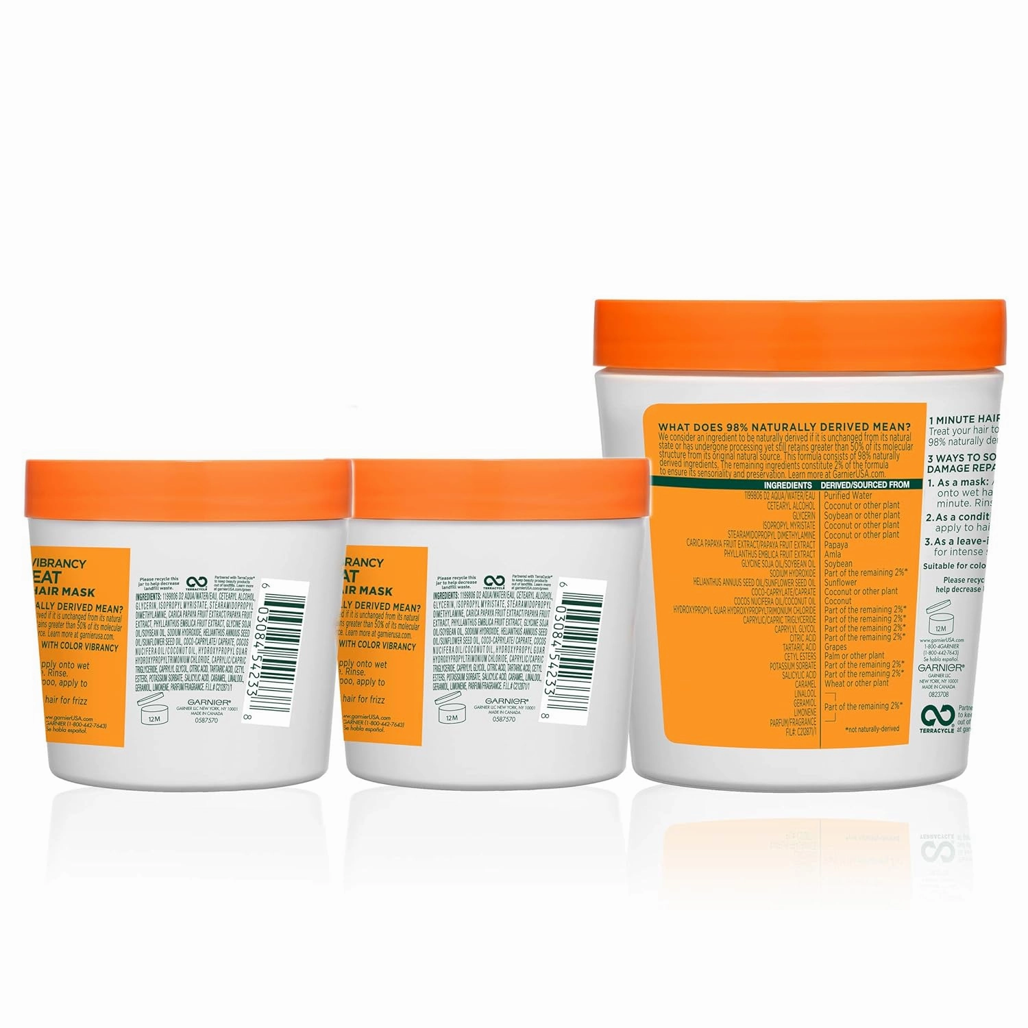 Garnier Fructis Repairing Treat 3-in-1 Hair Mask (Mask   Conditioner   Leave-In) with Papaya for Dry, Damaged Hair, 13.5 Fl Oz   3.4 Fl Oz, 1 Kit (Packaging May Vary)