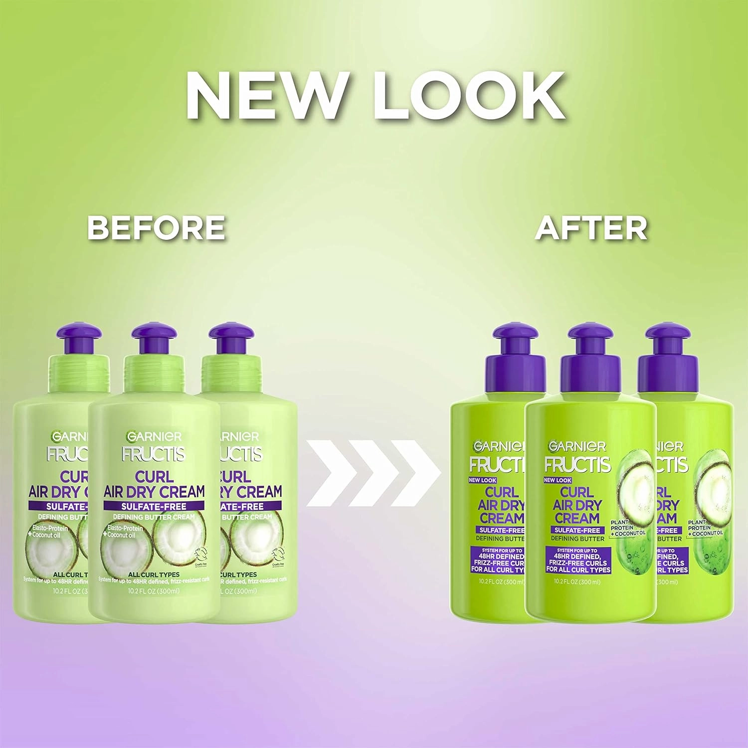 Garnier Fructis Style Curl Nourish Butter Cream Leave-In Conditioner for Curly Hair, 10.2 Ounce Bottle, 3 Count