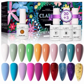 Gel Nail Polish Kit 10ML/23PCS with Base Coat, Matte and Glossy Top Coat, Pink Blue White 20 Colors, Spring Summer Gel Polish Set for Nail Art, Salon, DIY Manicure, Gifts for Women, Girls