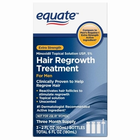 Generic Equate Hair Regrowth Treatment for Men, Extra Strength, 3 Month Supply, 2 oz Bottles, 3 Count - Effective Thinning Hair Solution