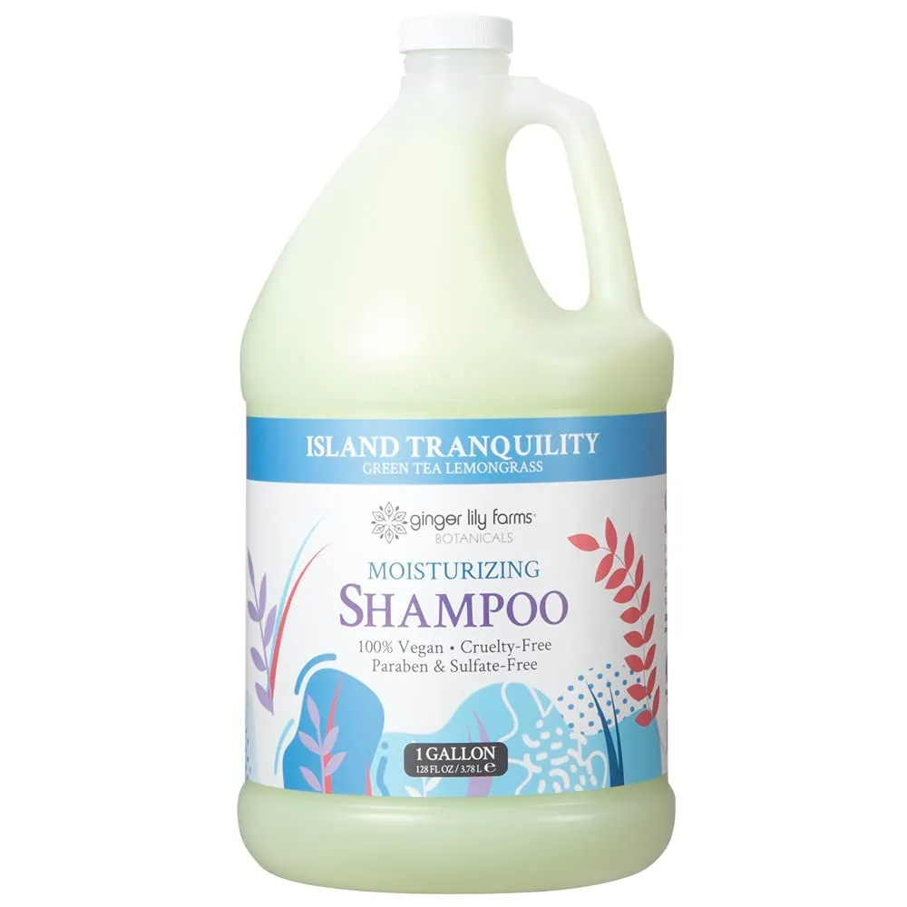Ginger Lily Farms Botanicals Moisturizing Shampoo for All Hair Types, Island Tranquility, 100% Vegan & Cruelty-Free, Green Tea Lemongrass Scent, 1 Gallon Refill (Pack of 4)