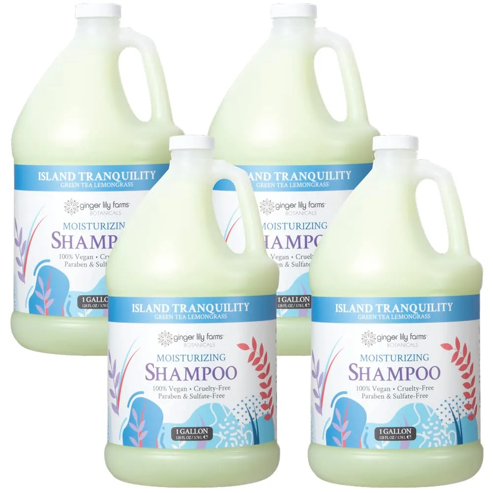 Ginger Lily Farms Botanicals Moisturizing Shampoo for All Hair Types, Island Tranquility, 100% Vegan & Cruelty-Free, Green Tea Lemongrass Scent, 1 Gallon Refill (Pack of 4)