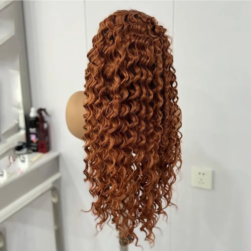 Ginger Wig Long Curly Lace Wig Glueless Synthetic Lace Front Wigs For Women Heat Resistant Cosplay Wig Orange Long Deep Curl Wig 24Inch For Princess Merida Cosplay
