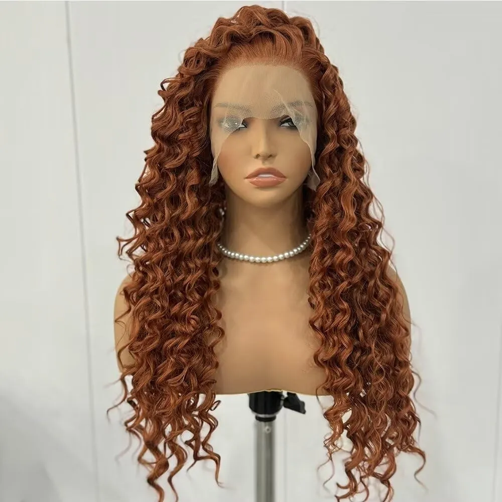 Ginger Wig Long Curly Lace Wig Glueless Synthetic Lace Front Wigs For Women Heat Resistant Cosplay Wig Orange Long Deep Curl Wig 24Inch For Princess Merida Cosplay