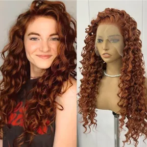 Ginger Wig Long Curly Lace Wig Glueless Synthetic Lace Front Wigs For Women Heat Resistant Cosplay Wig Orange Long Deep Curl Wig 24Inch For Princess Merida Cosplay