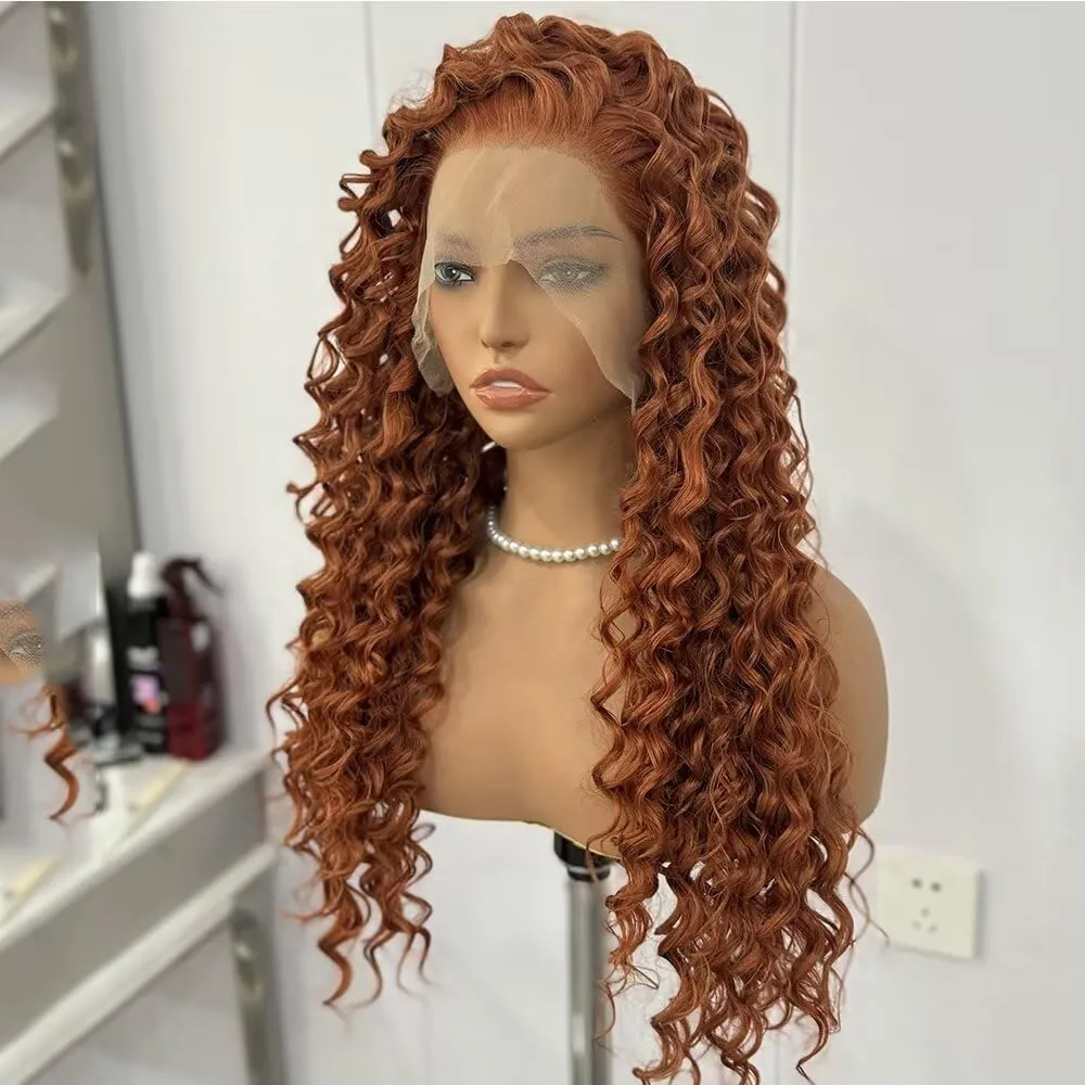 Ginger Wig Long Curly Lace Wig Glueless Synthetic Lace Front Wigs For Women Heat Resistant Cosplay Wig Orange Long Deep Curl Wig 24Inch For Princess Merida Cosplay