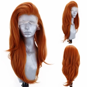 Ginger Orange Long Natural Wave Lace Font Wigs for Women Girls Free Part Slightly Wave Wig Heat Resistant Synthetic Lace Wig Daily Wear Wigs