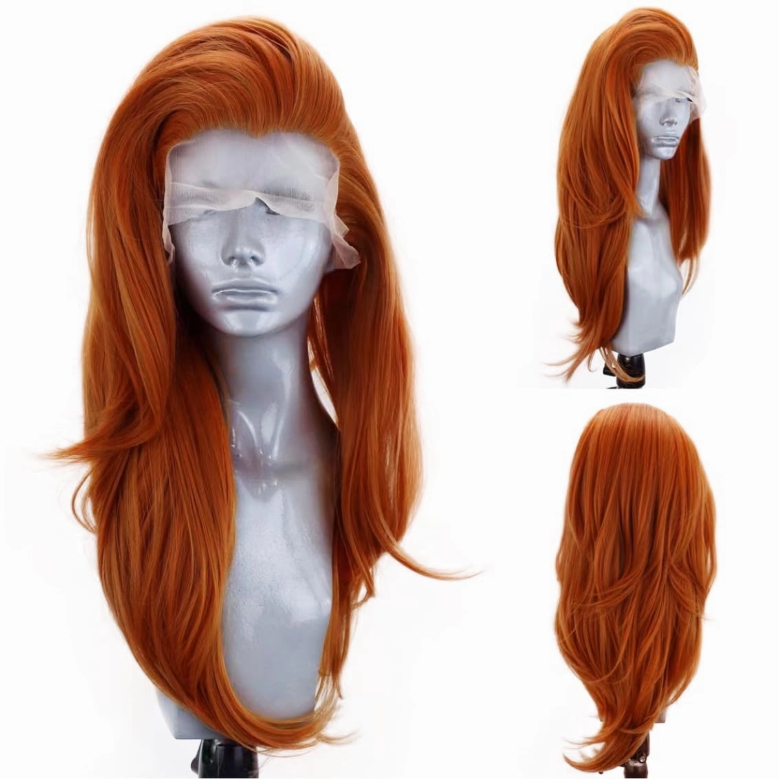 Ginger Orange Long Natural Wave Lace Font Wigs for Women Girls Free Part Slightly Wave Wig Heat Resistant Synthetic Lace Wig Daily Wear Wigs