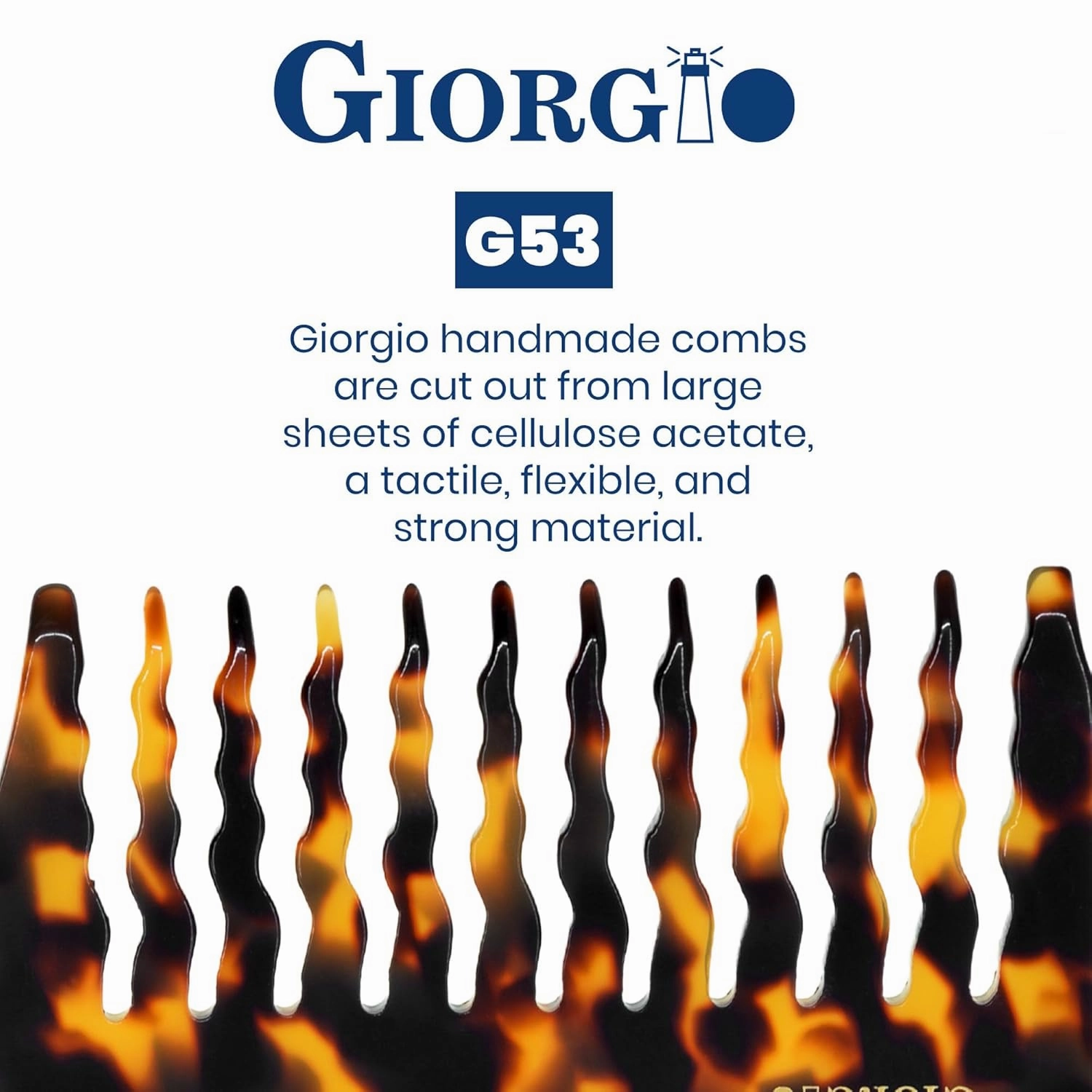 Giorgio G53 Handmade Rake Comb for Curly, Thick and Wet or Dry Hair - Wide Tooth, Detangling and Hand Polished (8")
