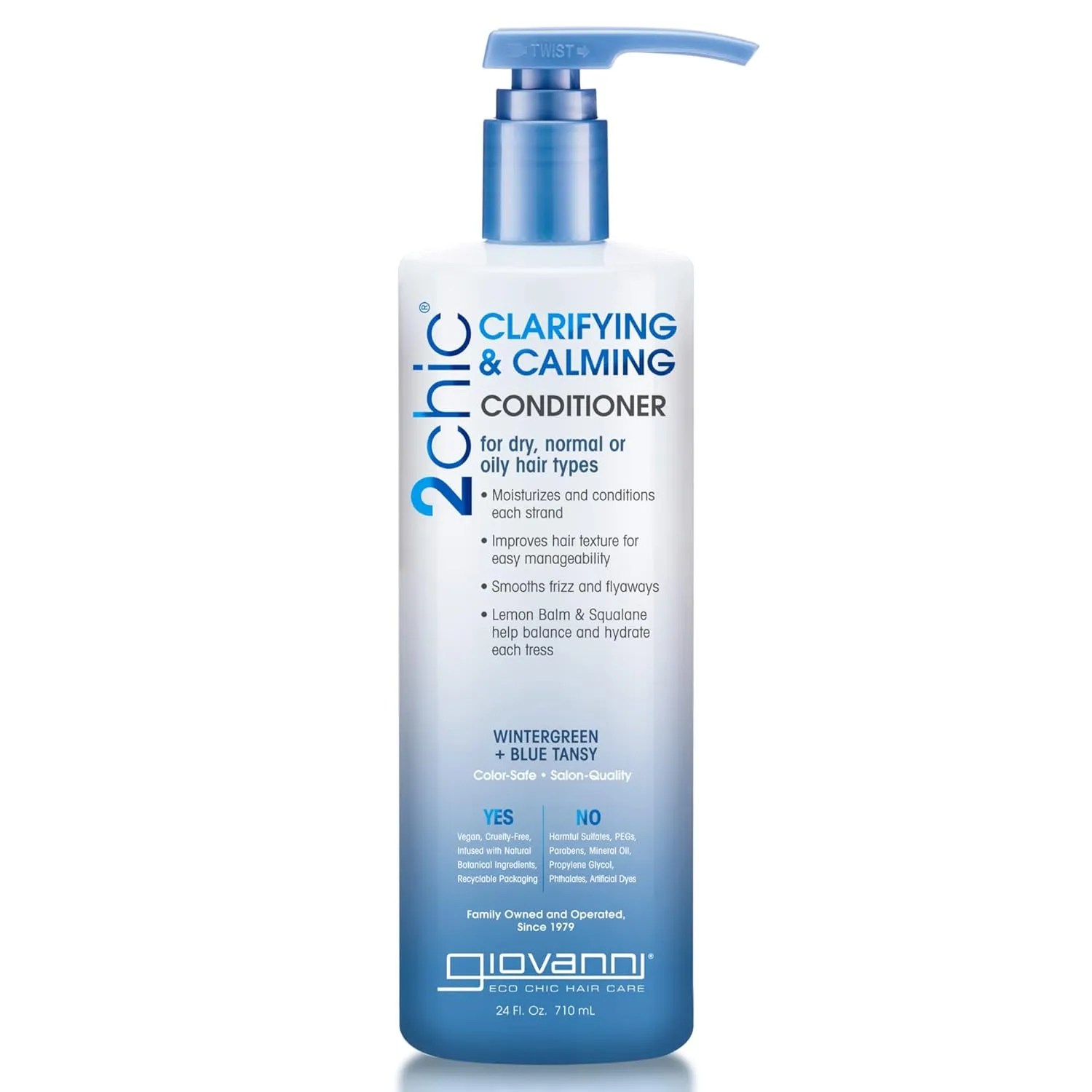 GIOVANNI 2chic Clarifying & Calming Conditioner - Clarifying Hair Conditioner, Helps Remove Residue while Hydrating, Sulfate Free, Detox Conditioner, Color Safe, Wintergreen & Blue Tansy - 24 oz