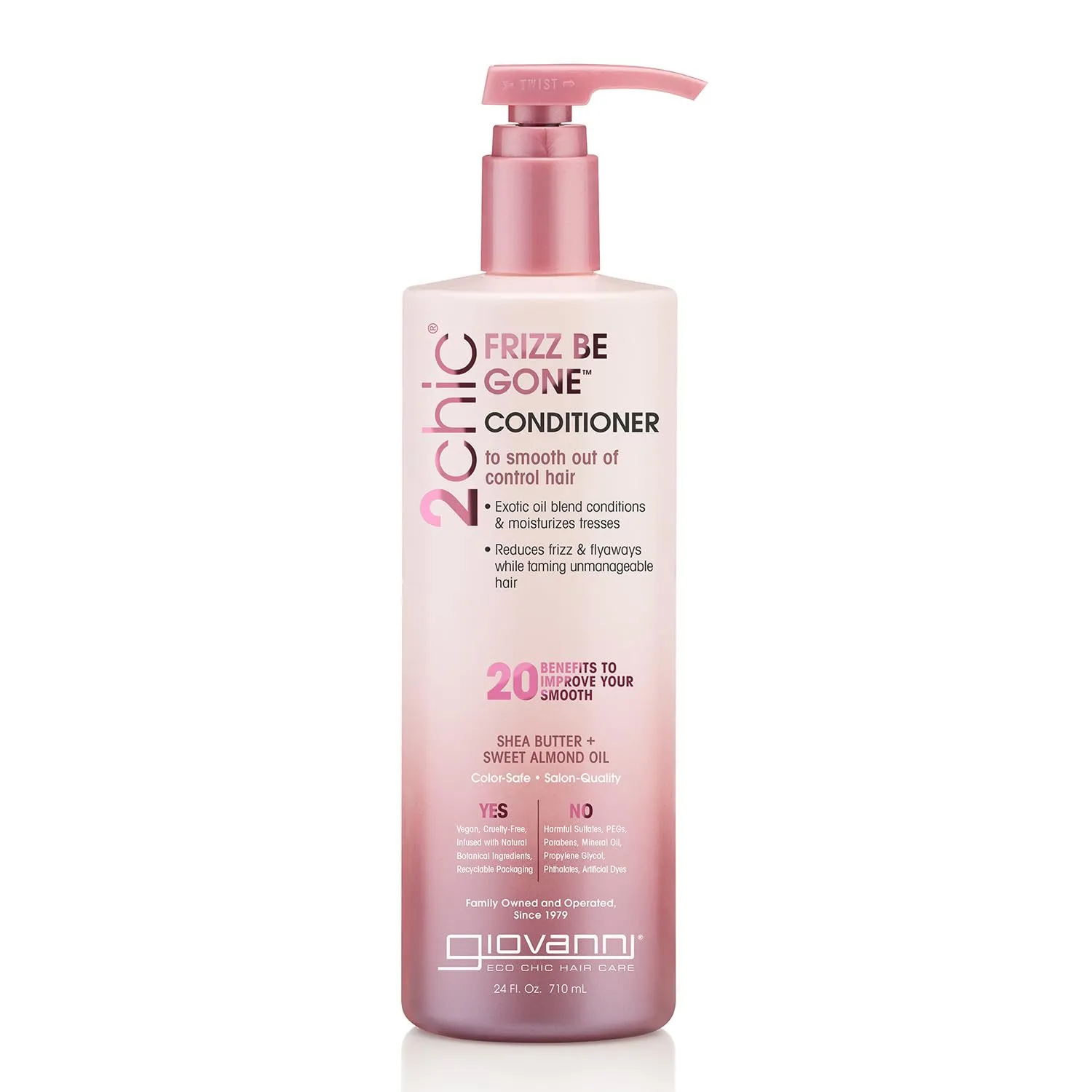 GIOVANNI 2chic Frizz Be Gone Conditioner - Anti-Frizz Natural Hair Smoothing Formula with Shea Butter & Sweet Almond Oil, Macadamia, Paraben Free, Color Safe - 24 oz
